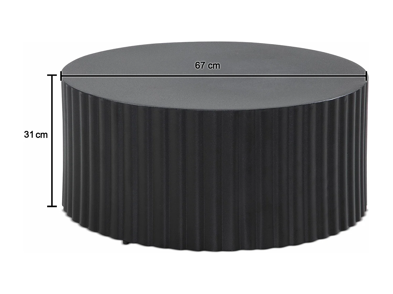table basse 67x67x31 cm métal noir table basse ronde | Table de salon design avec motif vagues |