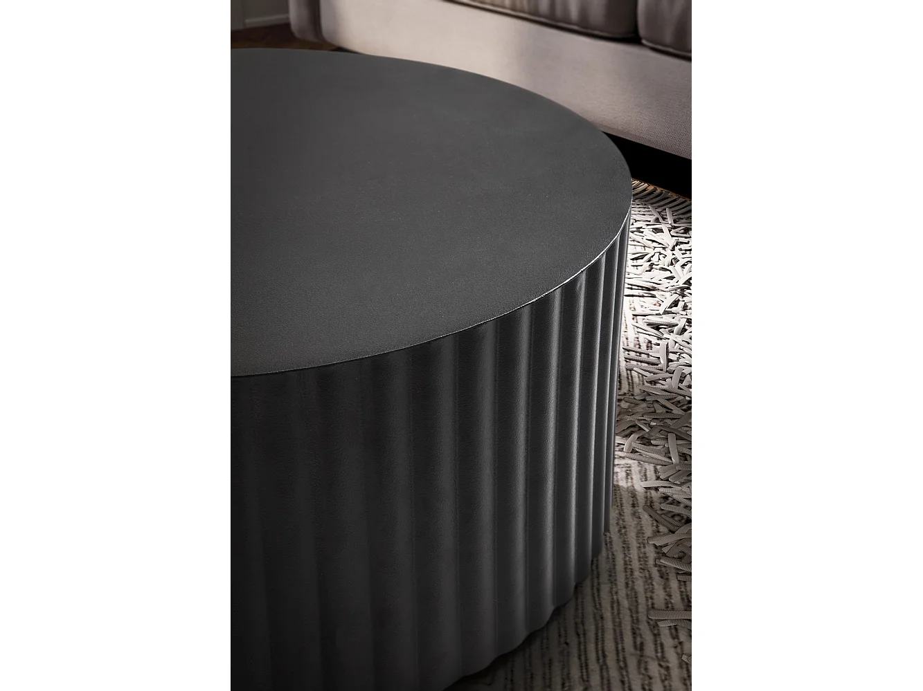 table basse 67x67x31 cm métal noir table basse ronde | Table de salon design avec motif vagues |