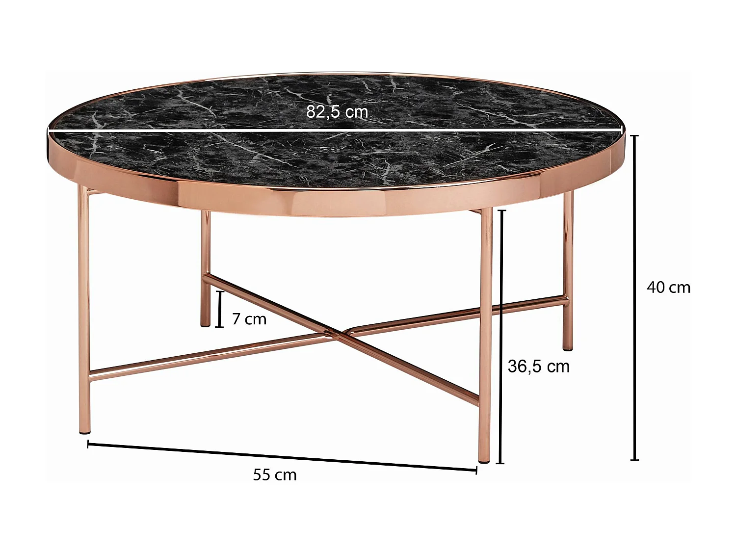 design salontafel zwart - rond Ã˜82,5 cm met koperen metalen frame | Grote woonkamer tafel Lounge tafel