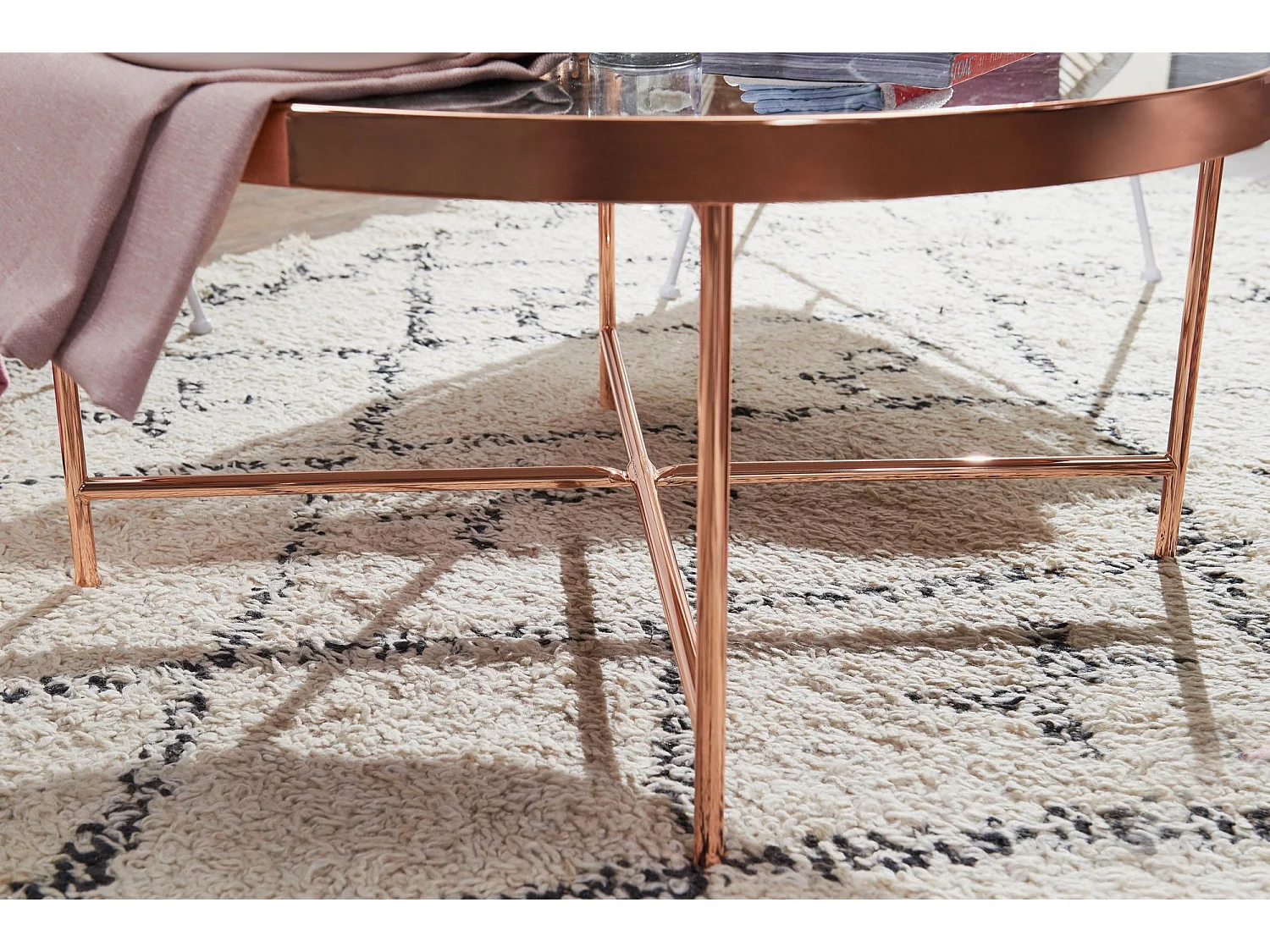 design salontafel zwart - rond Ã˜82,5 cm met koperen metalen frame | Grote woonkamer tafel Lounge tafel