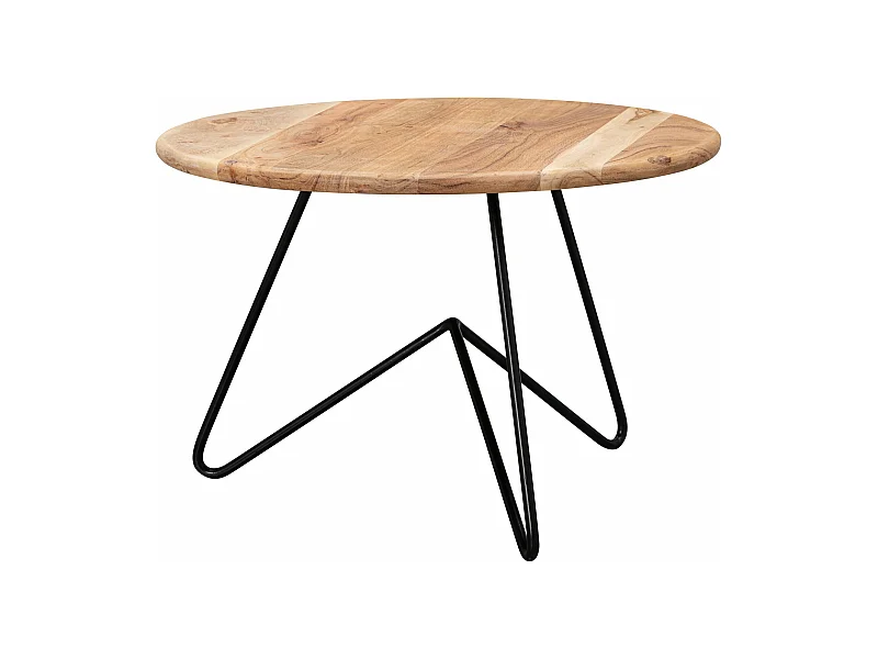 Tavolino 60x39,5x60 cm in legno massiccio di acacia / tavolino in metallo | Tavolino da salotto di design rotondo | Tavolino solido | Tavolino da salotto piccolo