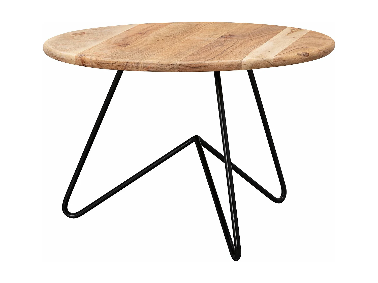 Tavolino 60x39,5x60 cm in legno massiccio di acacia / tavolino in metallo | Tavolino da salotto di design rotondo | Tavolino solido | Tavolino da salotto piccolo