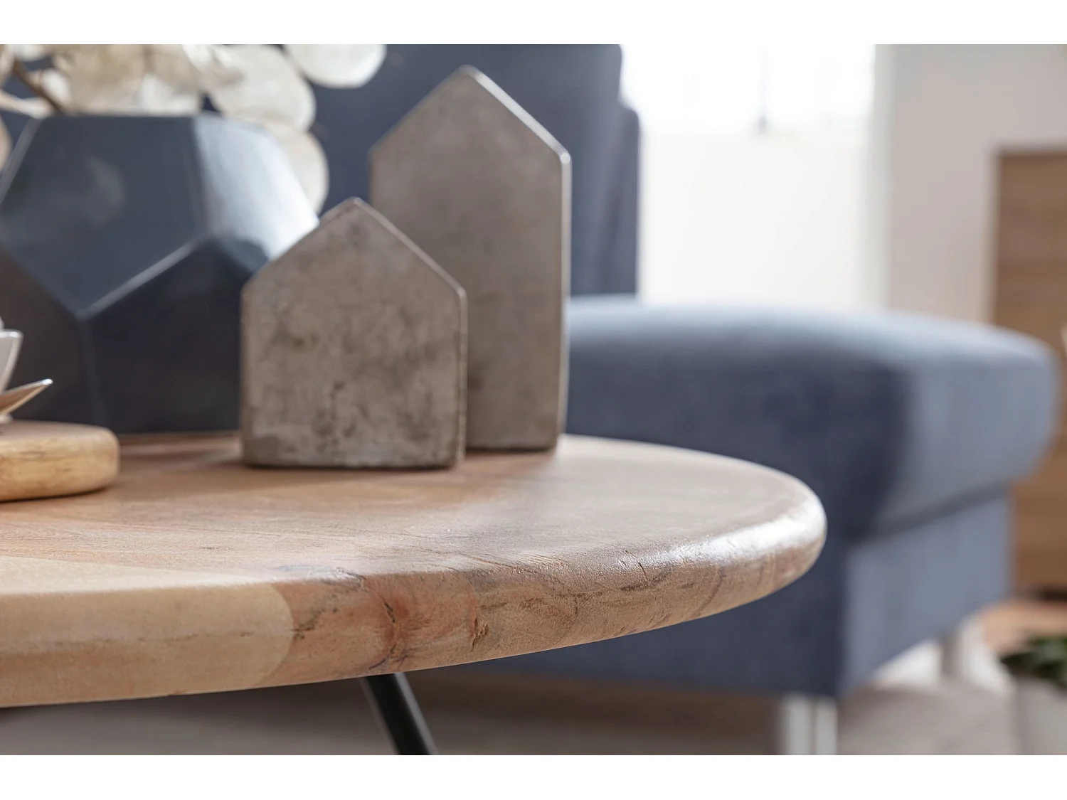 salontafel 60x39,5x60 cm acacia massief houten / metalen salontafel | Design woonkamer tafel rond | Massieve salontafel | Kleine tafel woonkamer