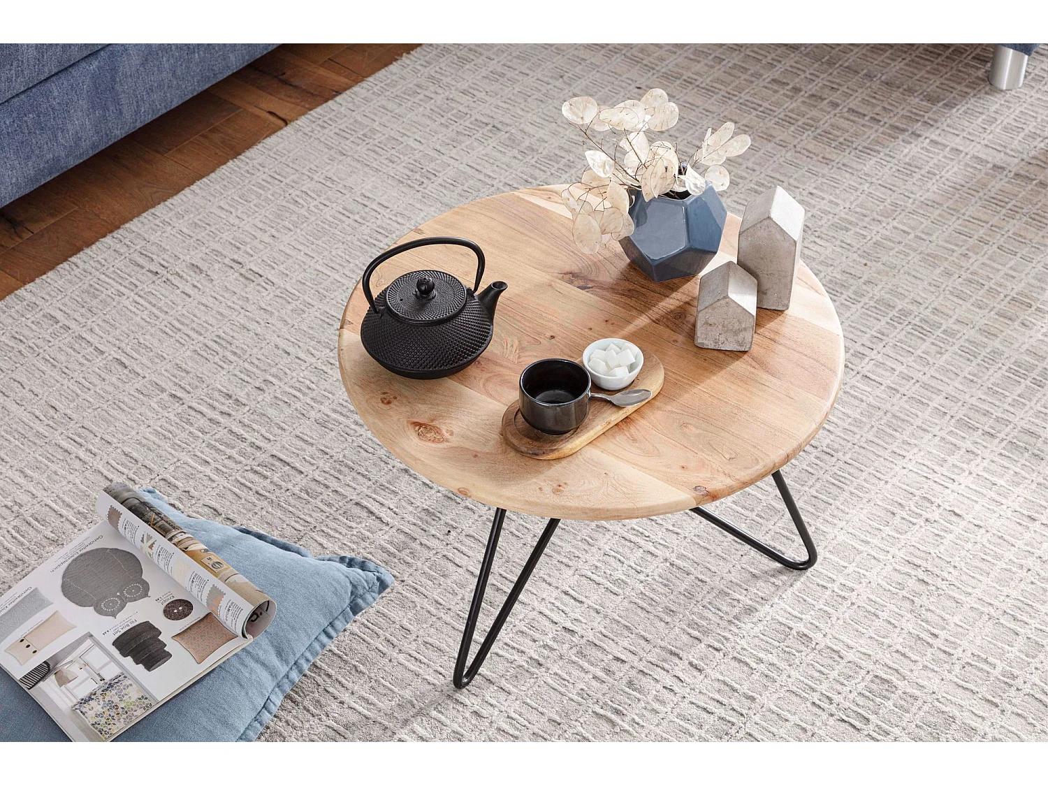 salontafel 60x39,5x60 cm acacia massief houten / metalen salontafel | Design woonkamer tafel rond | Massieve salontafel | Kleine tafel woonkamer