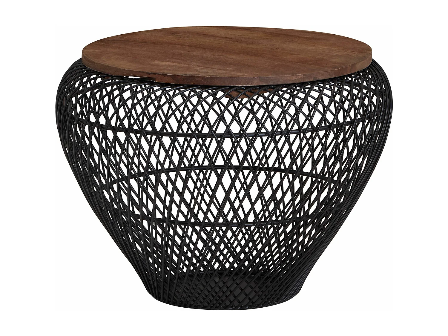 Koffietafel Metaal en Massief Mango-Hout 60x60x45 cm Salontafel Zwart | Ronde Tafel Woonkamer Moderne met Opbergruimte | Kleine Bijzettafel Woonkamertafel