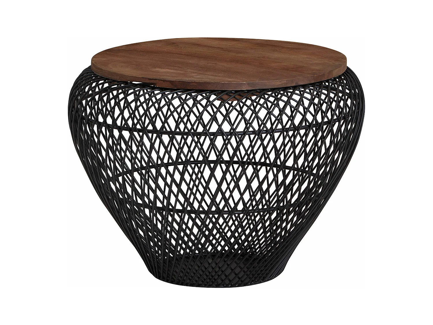 Table Basse de Salon Mangue Bois Massif et Métal 60x60x45 cm Ronde Noir | Petite Table de Canapé avec Rangement | Design Table d'appoint Style Moderne