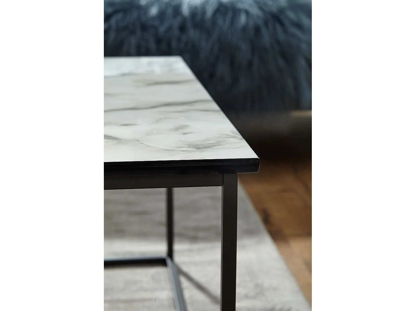 salontafel vierkant 80x38x80 cm met marmerlook wit | Salontafel met zwart metalen frame | Moderne decoratieve tafel