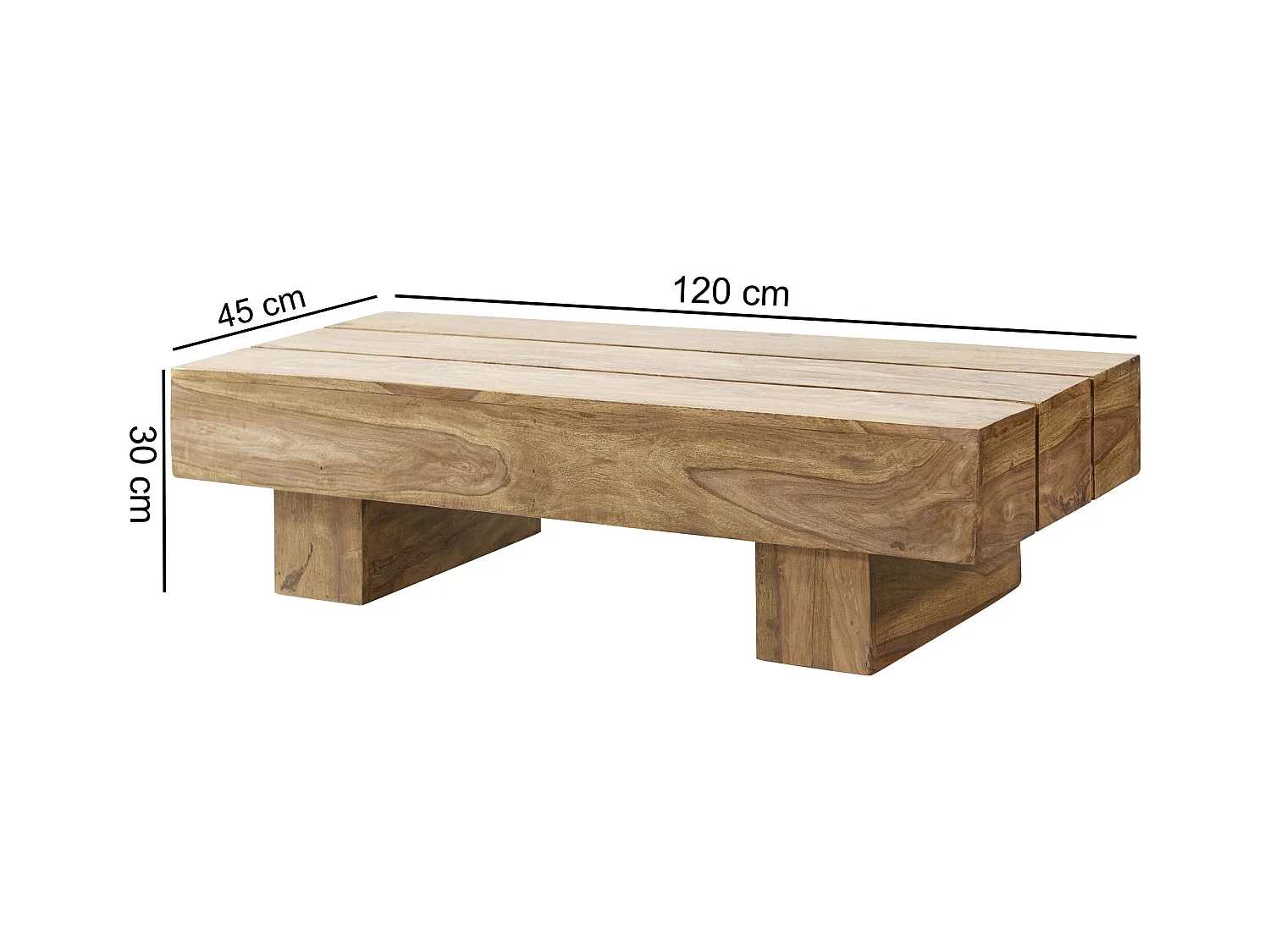 table basse LUCCA bois d'acacia massif 120 cm de large table de salon design marron foncé table d'appoint style maison de campagne