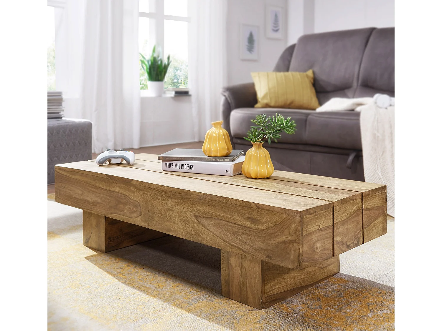table basse en bois massif d'acacia 120 cm de large