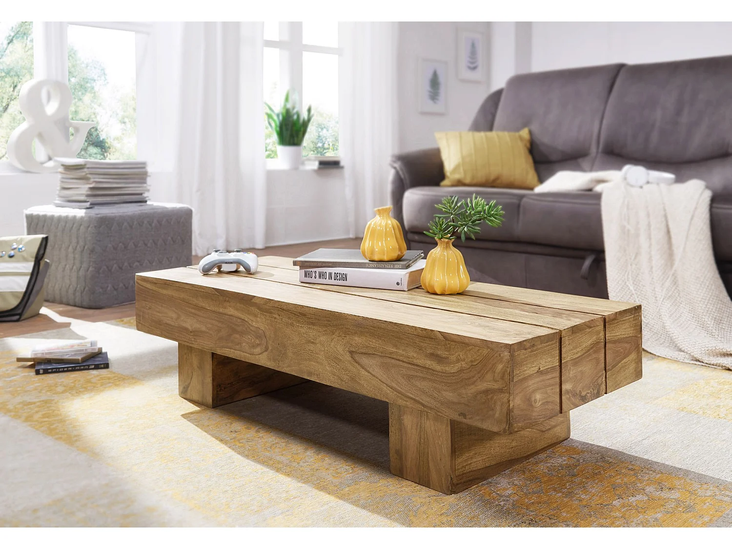table basse en bois massif d'acacia 120 cm de large