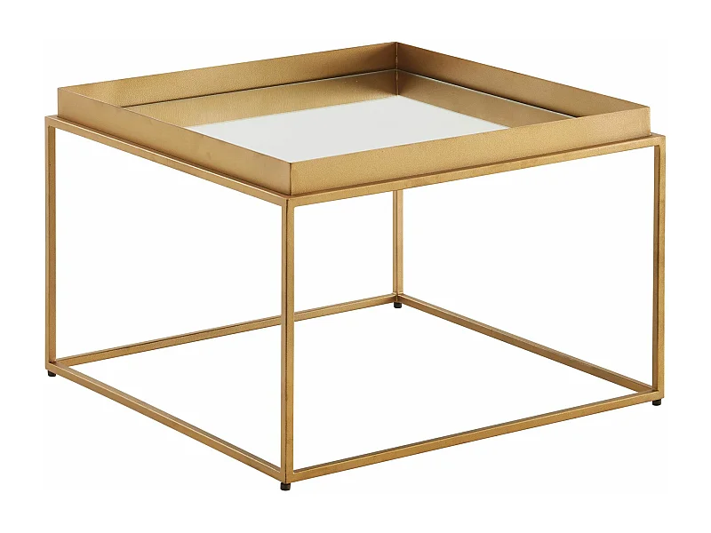 Mesa de Centro Cuadrado Oro 60x60x41 cm Vidrio Espejado y Metal | Mesa Auxiliar para Salón Moderna | Mesita Café Pequeña para Sofá