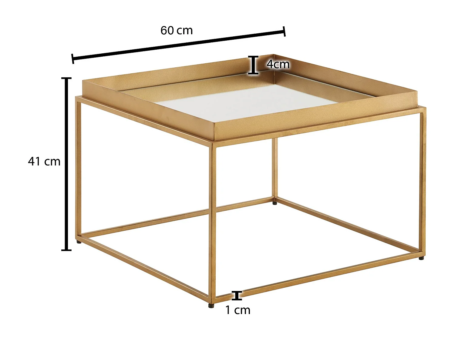 Mesa de Centro Cuadrado Oro 60x60x41 cm Vidrio Espejado y Metal | Mesa Auxiliar para Salón Moderna | Mesita Café Pequeña para Sofá