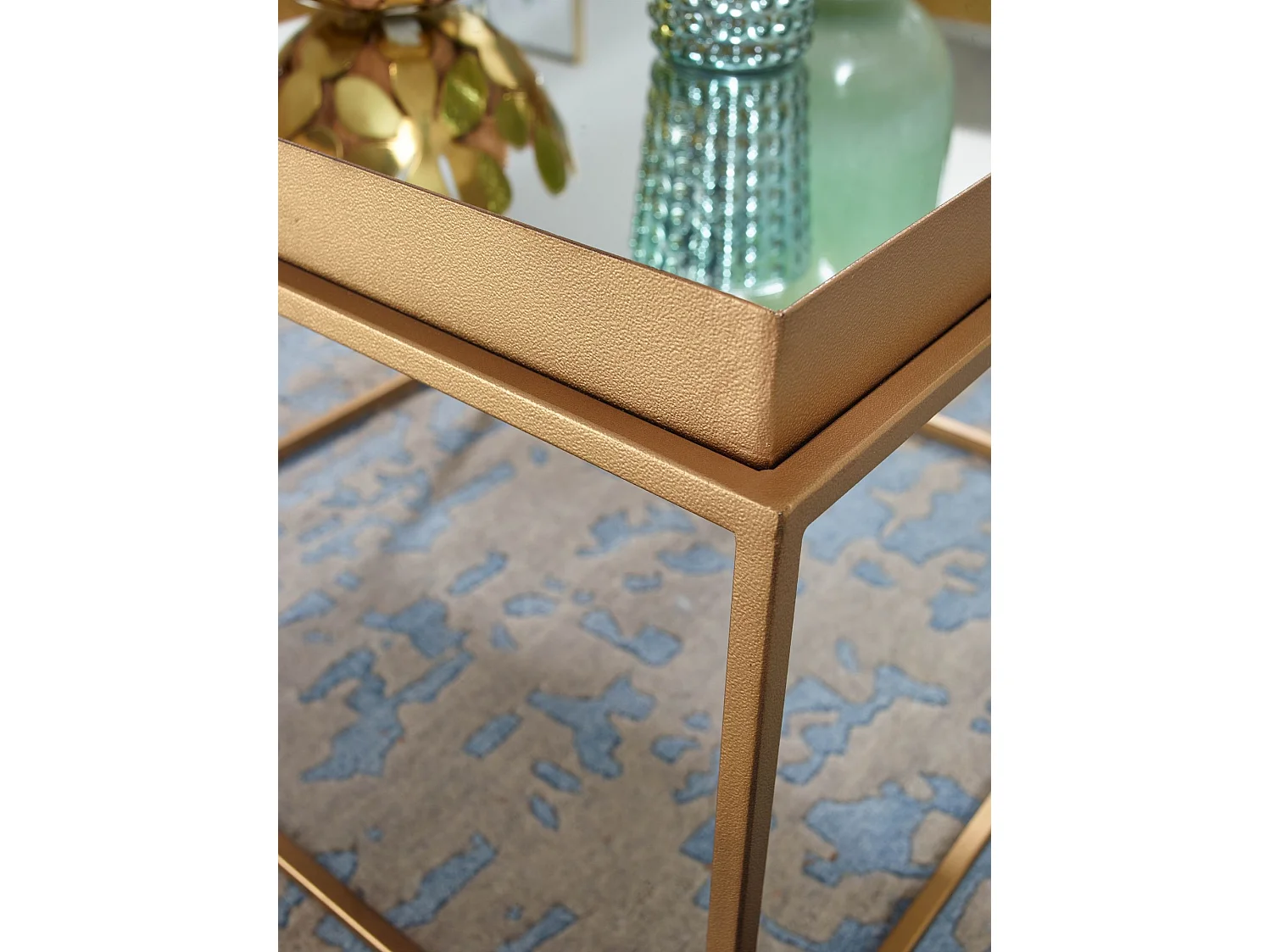 Mesa de Centro Cuadrado Oro 60x60x41 cm Vidrio Espejado y Metal | Mesa Auxiliar para Salón Moderna | Mesita Café Pequeña para Sofá