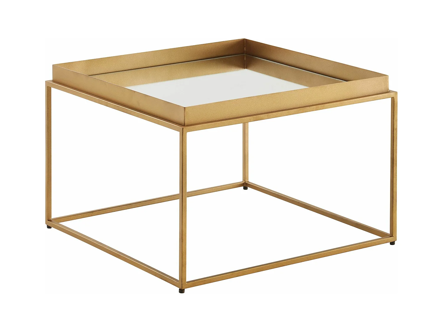 Koffietafel Glas en Metaal 60x60x41 cm Salontafel Goud | Tafel Woonkamer Vierkant Gespiegeld | Woonkamertafel Modern | Kleine Bijzettafel Spiegelglas