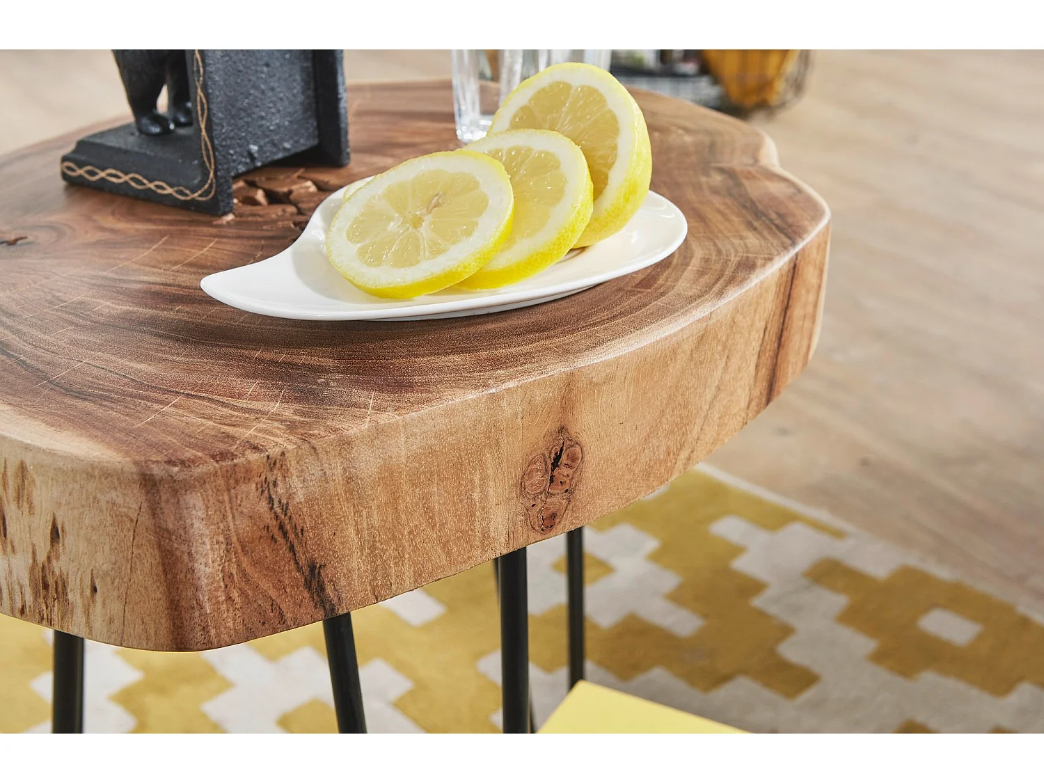 table d'appoint en bois d'acacia massif BAGLI 35 x 35 cm table de salon table d'appoint solide table en bois bord d'arbre en bois véritable