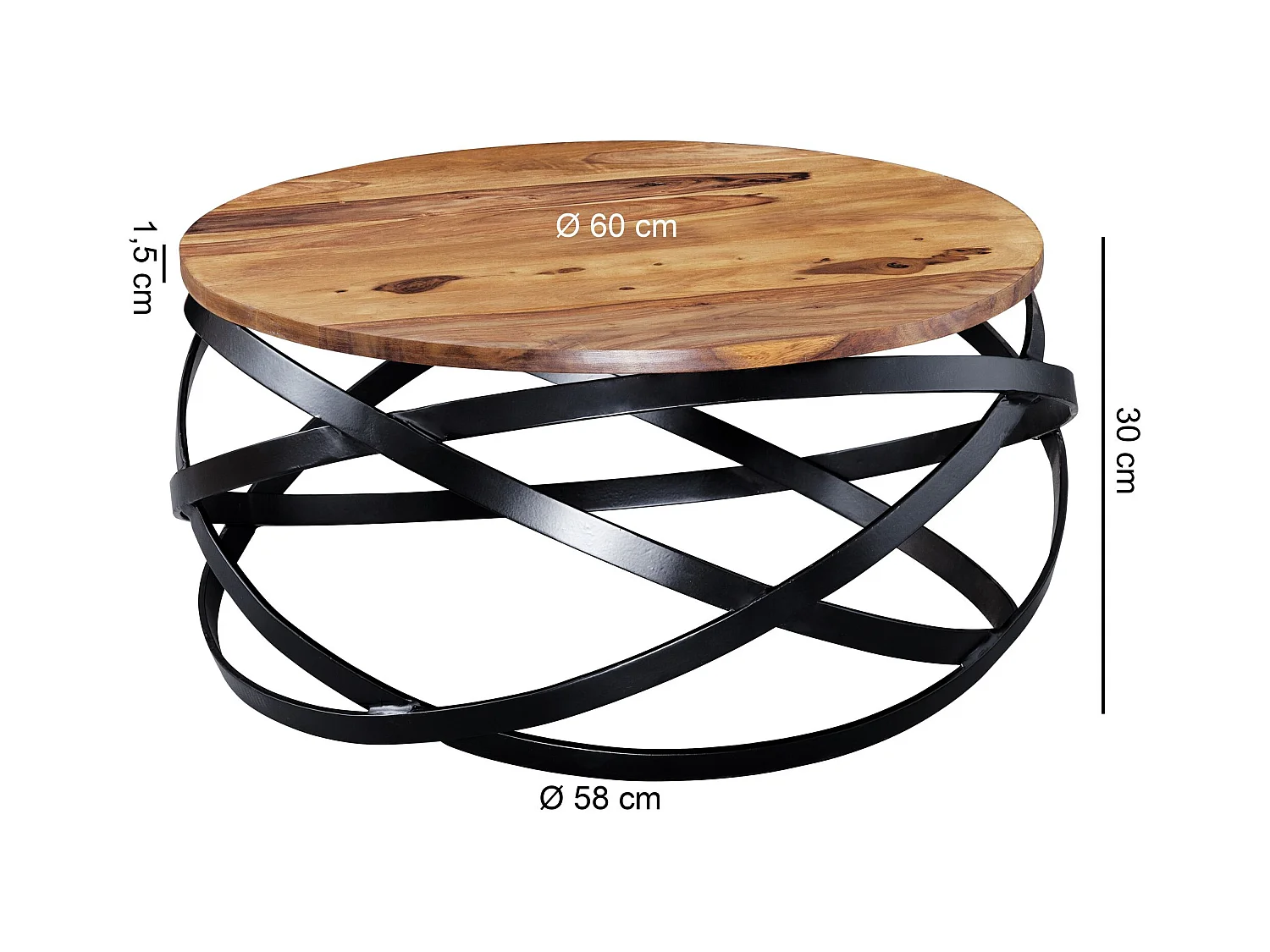Basse  Manur 60X30X60 Cm Table Basse En Bois Massif Solide / Métal En Bois De Sheesham |