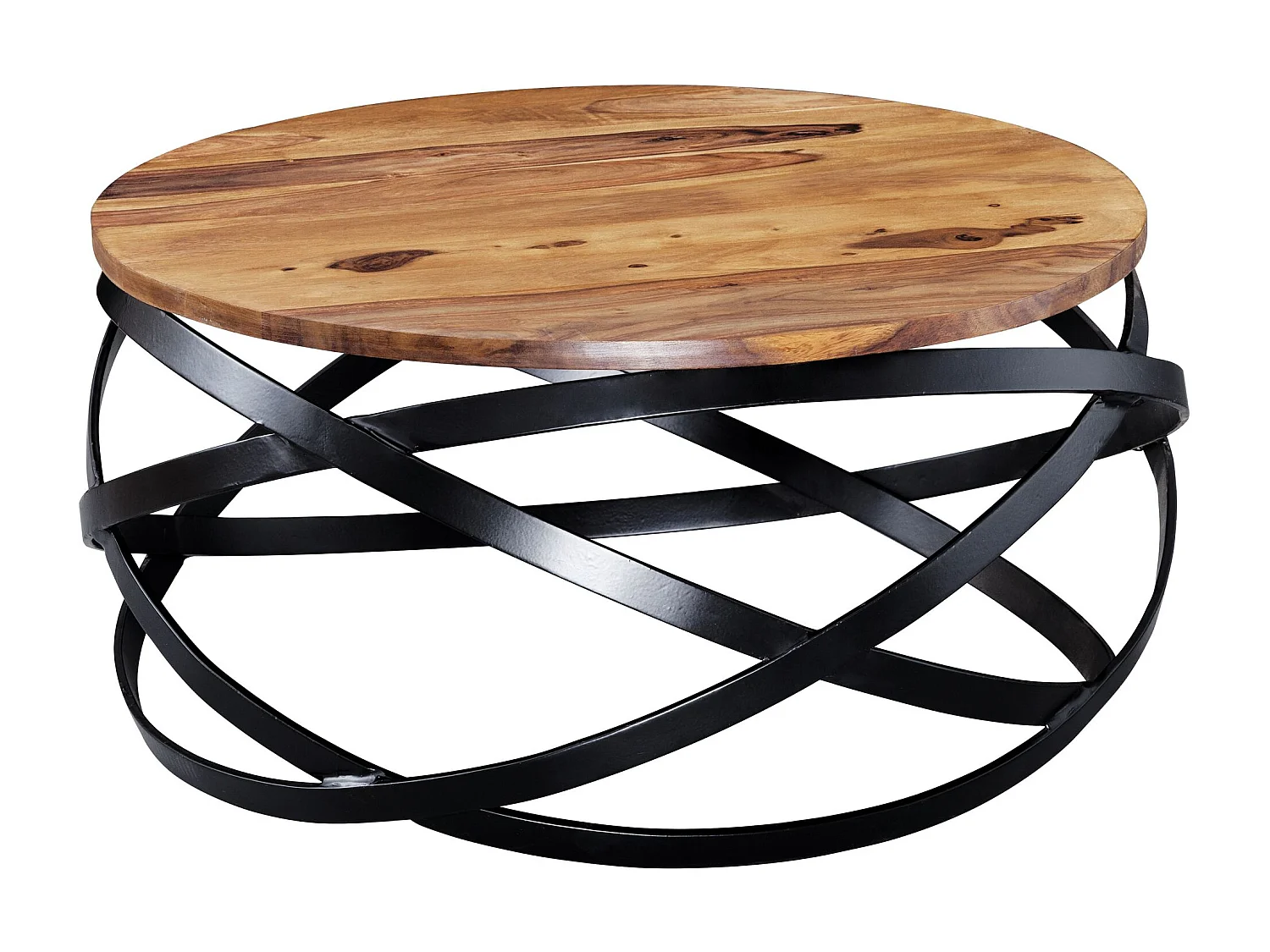 basse MANUR 60x30x60 cm Table basse en bois massif / métal Sheesham | Table de salon design ronde