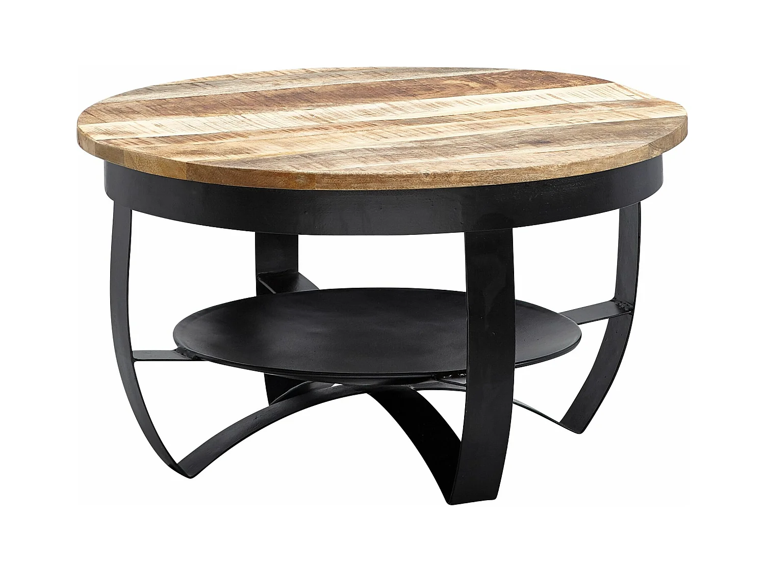 tavolino 60x34x60 cm Mango legno massiccio / metallo Industrial nero rotondo | Tavolino Tavolino massiccio | Tavolino tavolino salotto