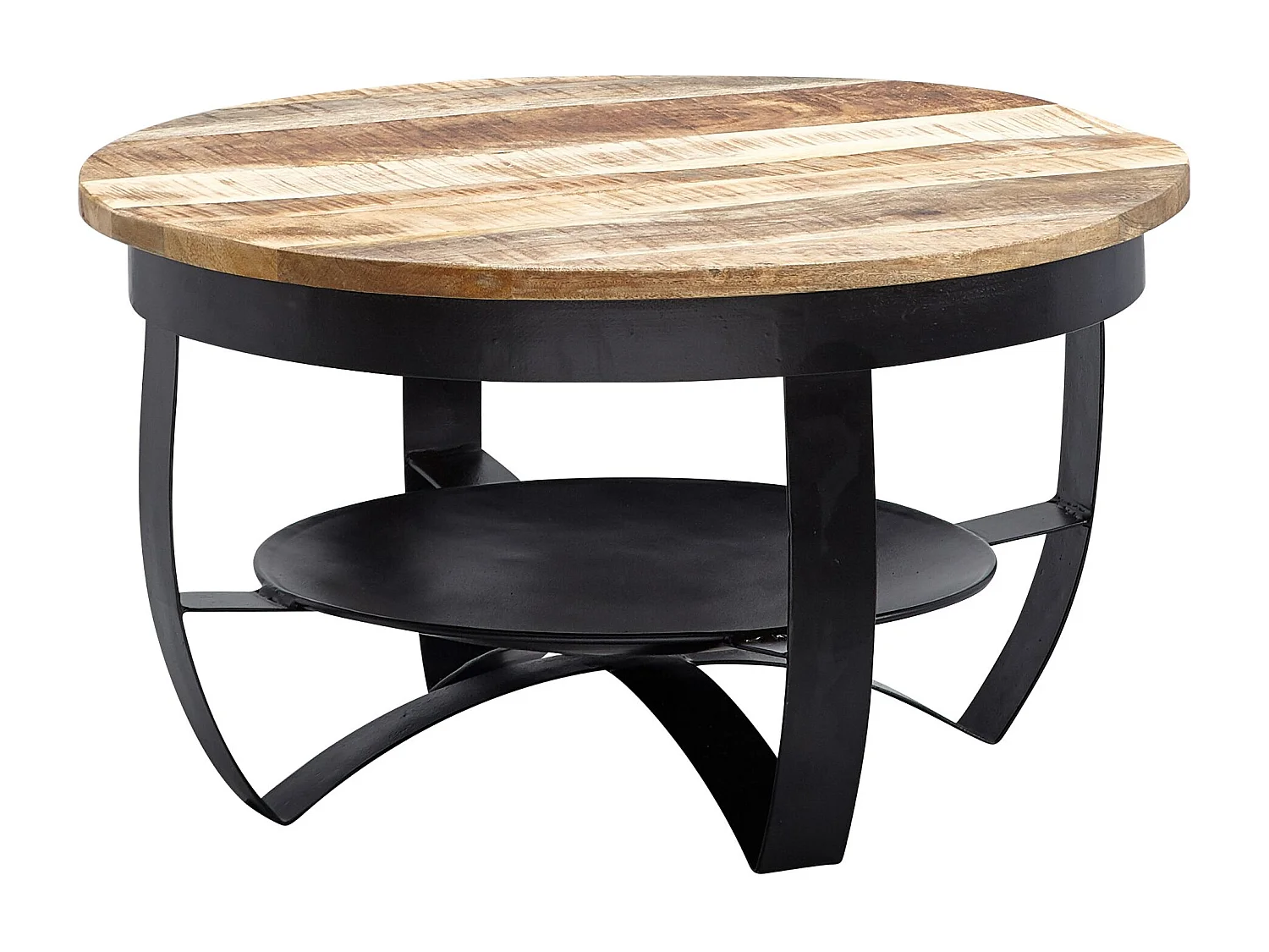 basse 60x34x60 cm Mango bois massif / métal Industriel rond noir | Table basse Table de salon