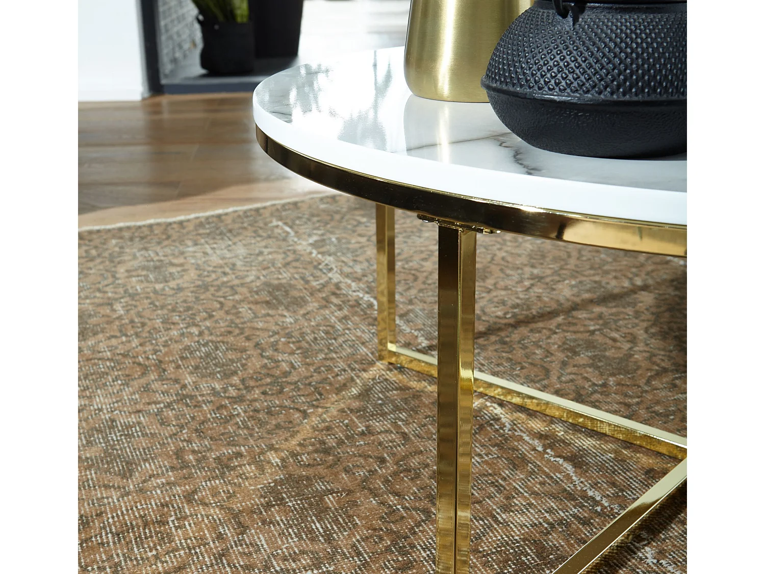 salontafel 80x36x80 cm met marmerlook wit | Salontafel met metalen frame | Salontafel ronde tafel woonkamer | Zijtafel