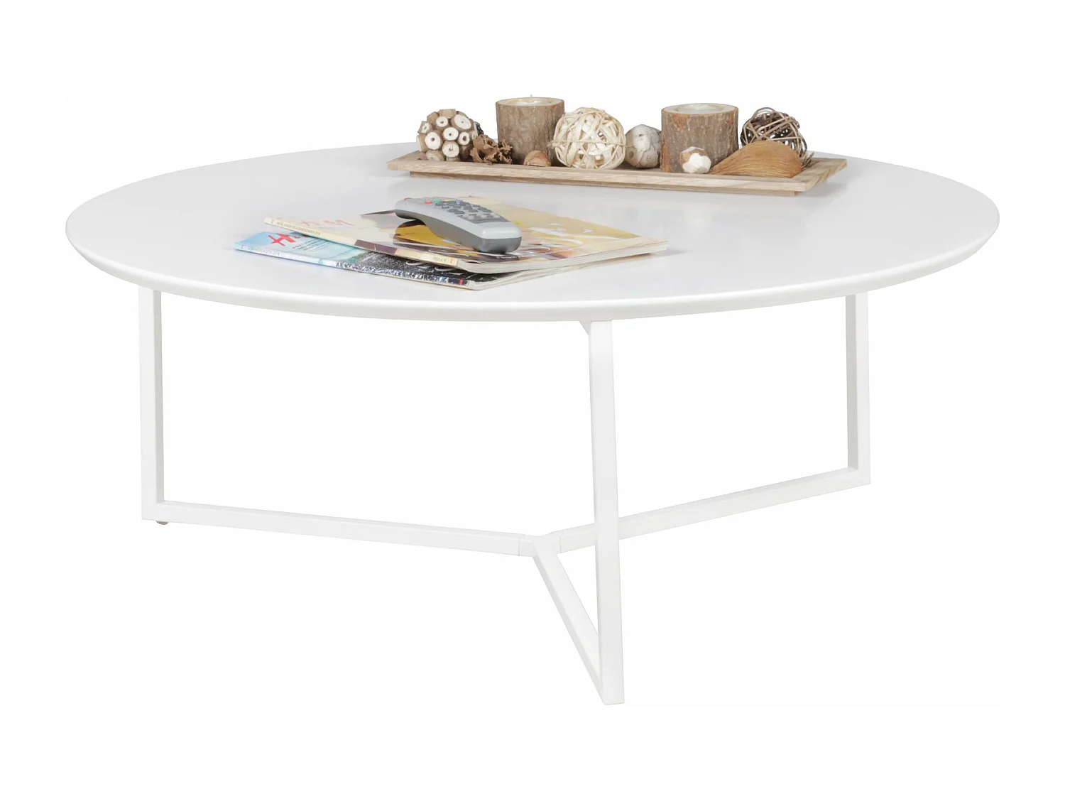 Mesa de Centro Blanca Moderna Redonda 80x80x33 cm Madera y Metal | Mesa Auxiliar para Salón | Mesita Café para Sofá