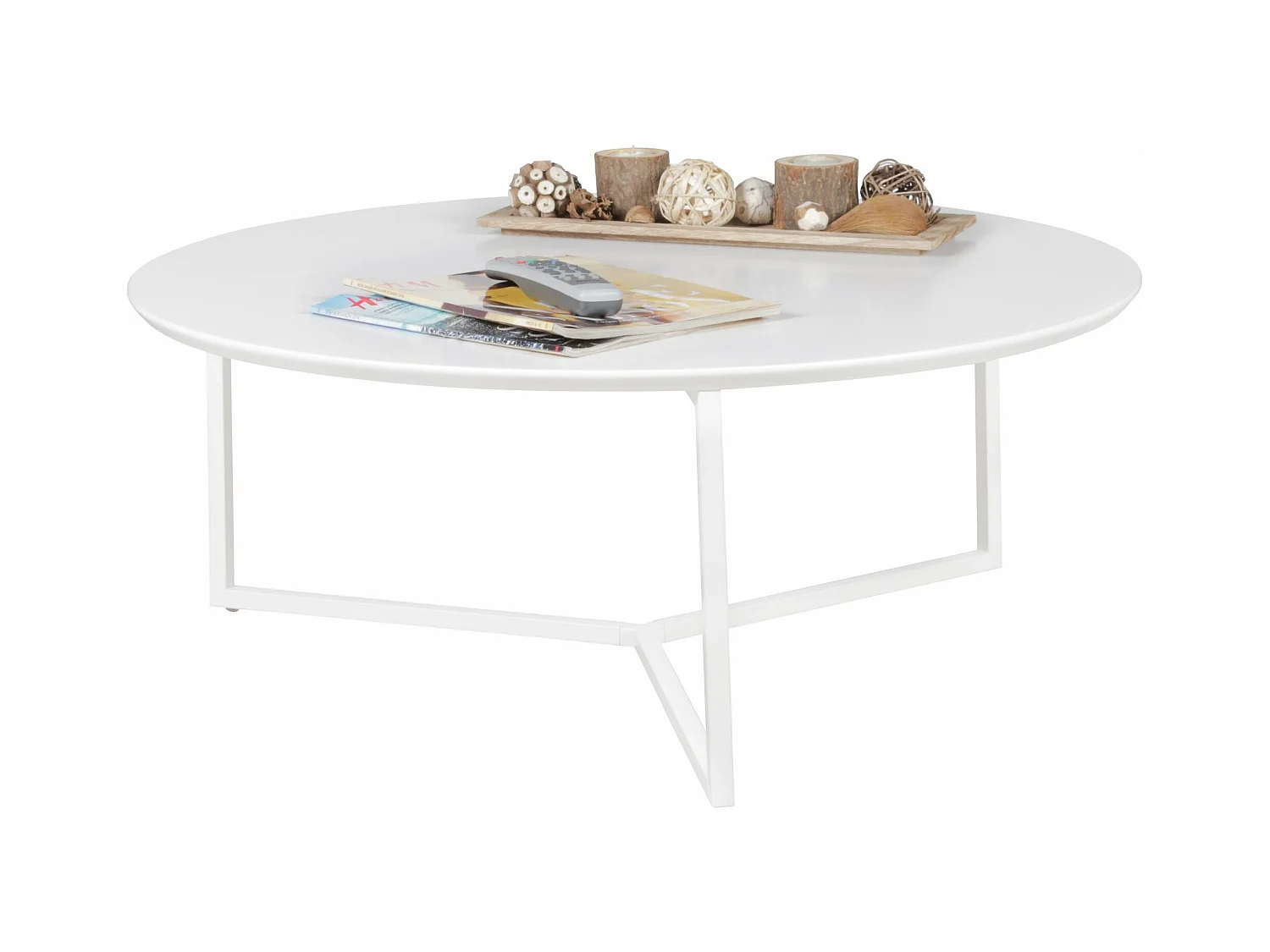 table basse design cadre en métal blanc mat bois MDF ø 80 cm | Table basse Table basse laquée moderne | Table basse Table ronde Salon
