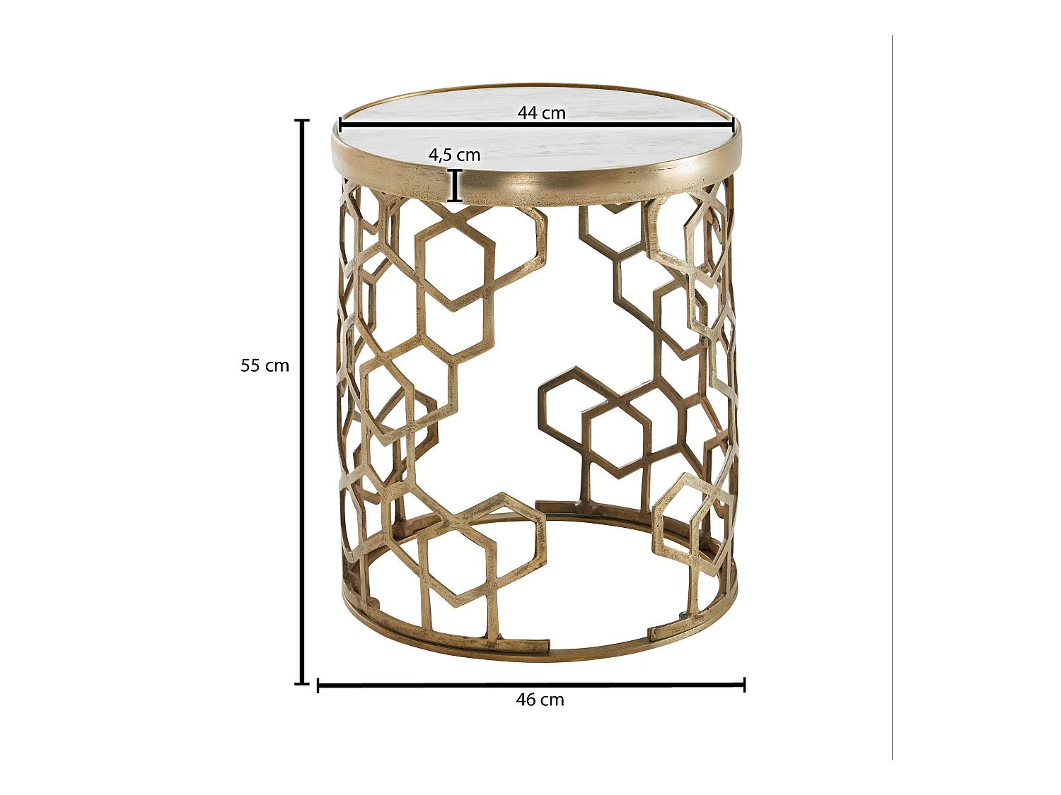 Table d'appoint de Salon 46x46x55 cm Marbre Véritable et Métal Ronde Or | Petite Table de Canapé Blanc | Design Table Basse Style Moderne