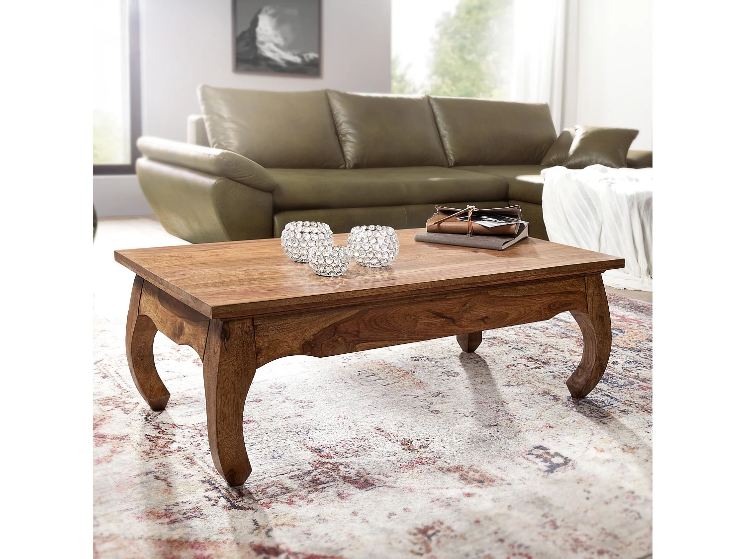 table basse en bois massif Sheesham 110 cm de large table de salon design table d'appoint de style
