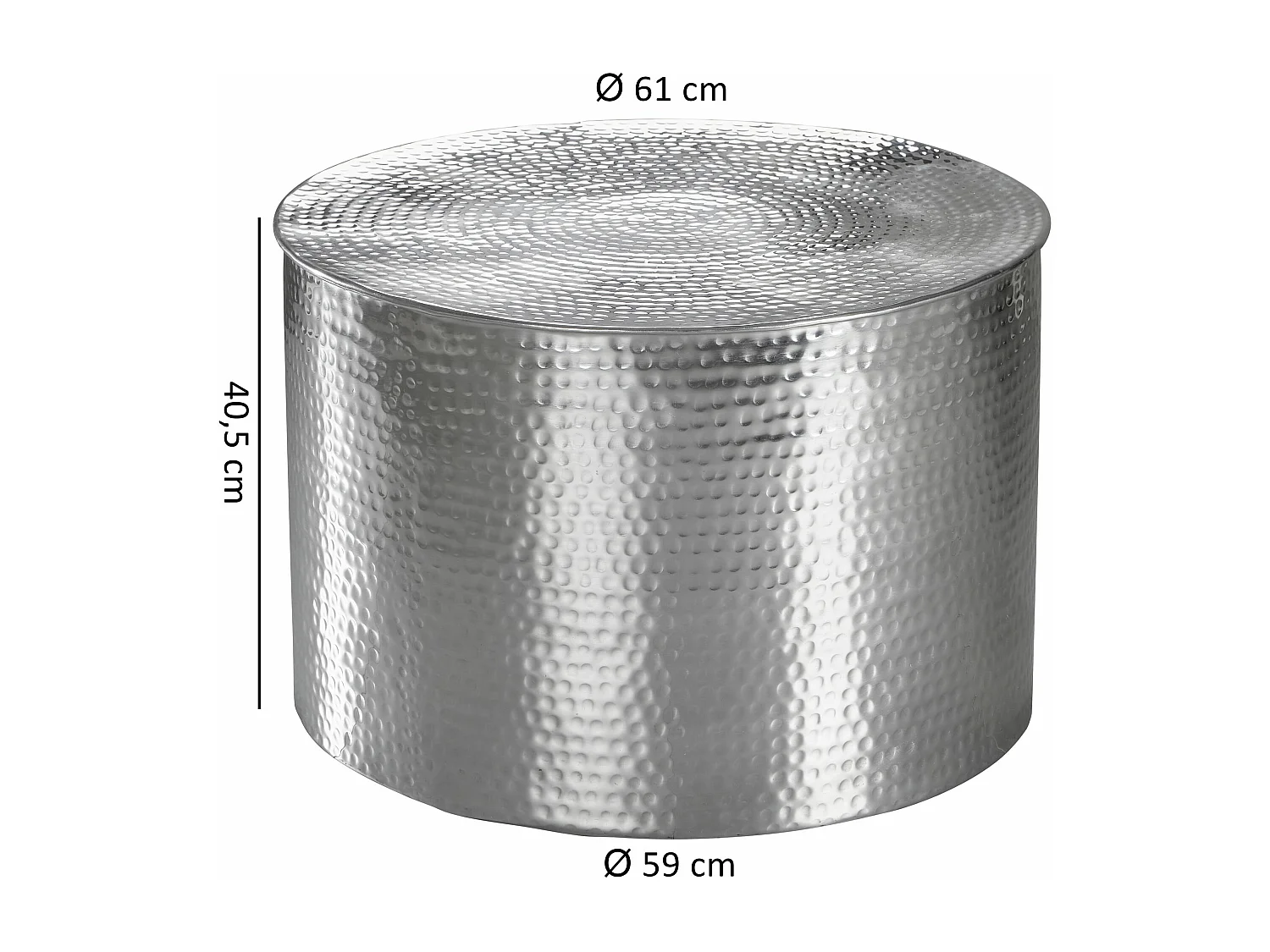 Basse RAHI 61 x 40,5 x 61 cm Appoint en Aluminium Argenté Rond | Table basse martelée en métal |