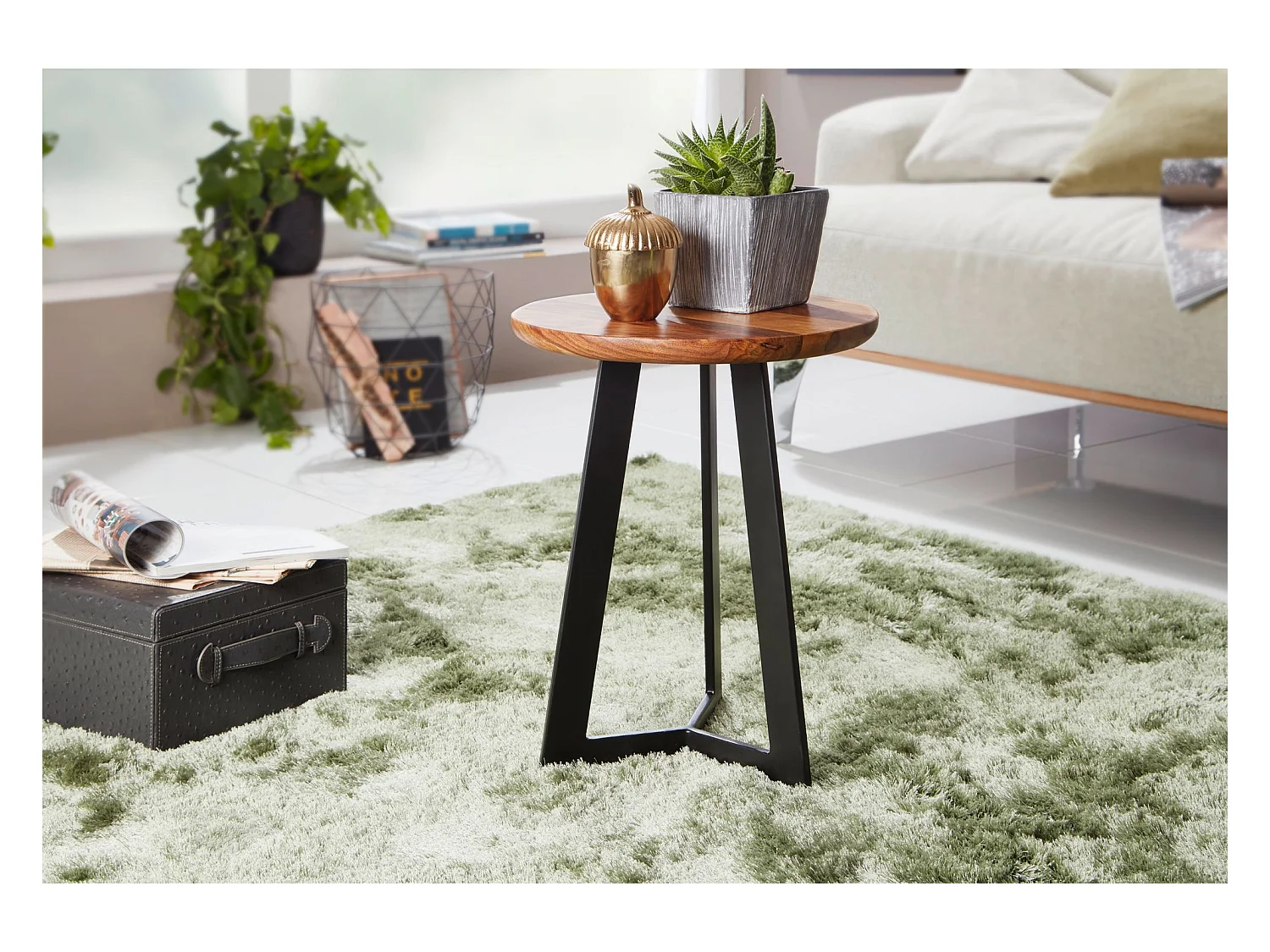 Bijzettafel Sheesham Hout Metalen Industriële bijzettafel