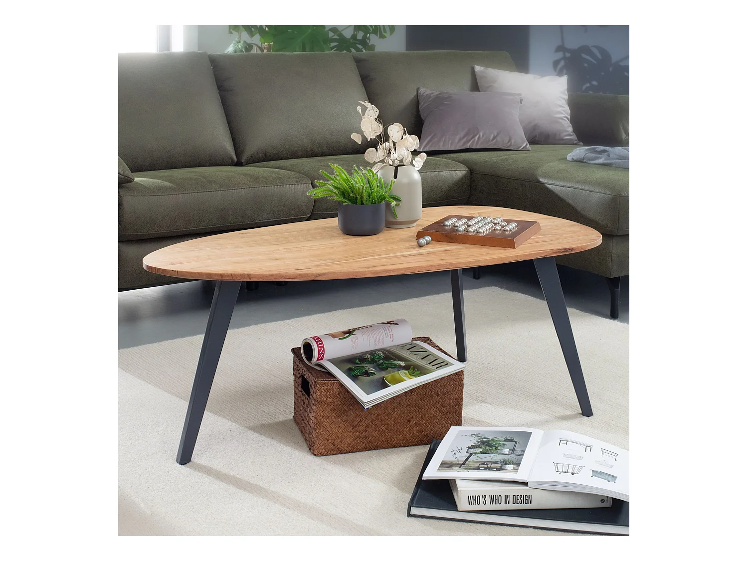 table basse en bois d'acacia massif 110 x 45 x 60 cm table de salon forme de rein | Table basse Table en bois moderne | Table de salon bois / métal