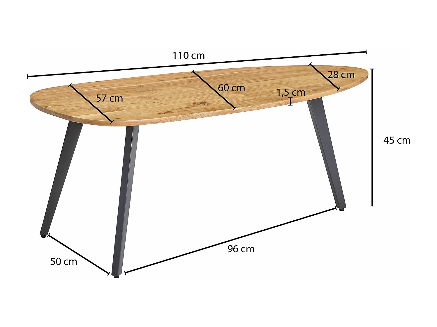 salontafel acacia massief hout 110 x 45 x 60 cm salontafel niervorm | Salontafel Modern