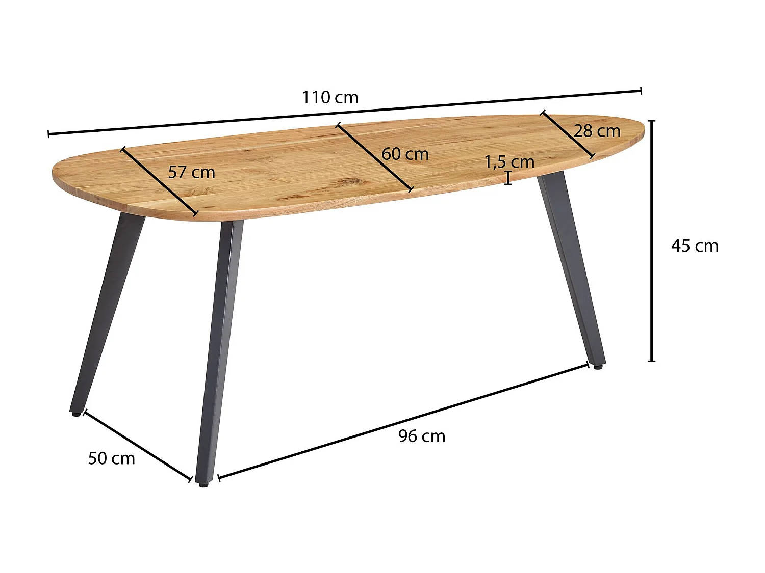 salontafel acacia massief hout 110 x 45 x 60 cm salontafel niervorm | Salontafel Modern
