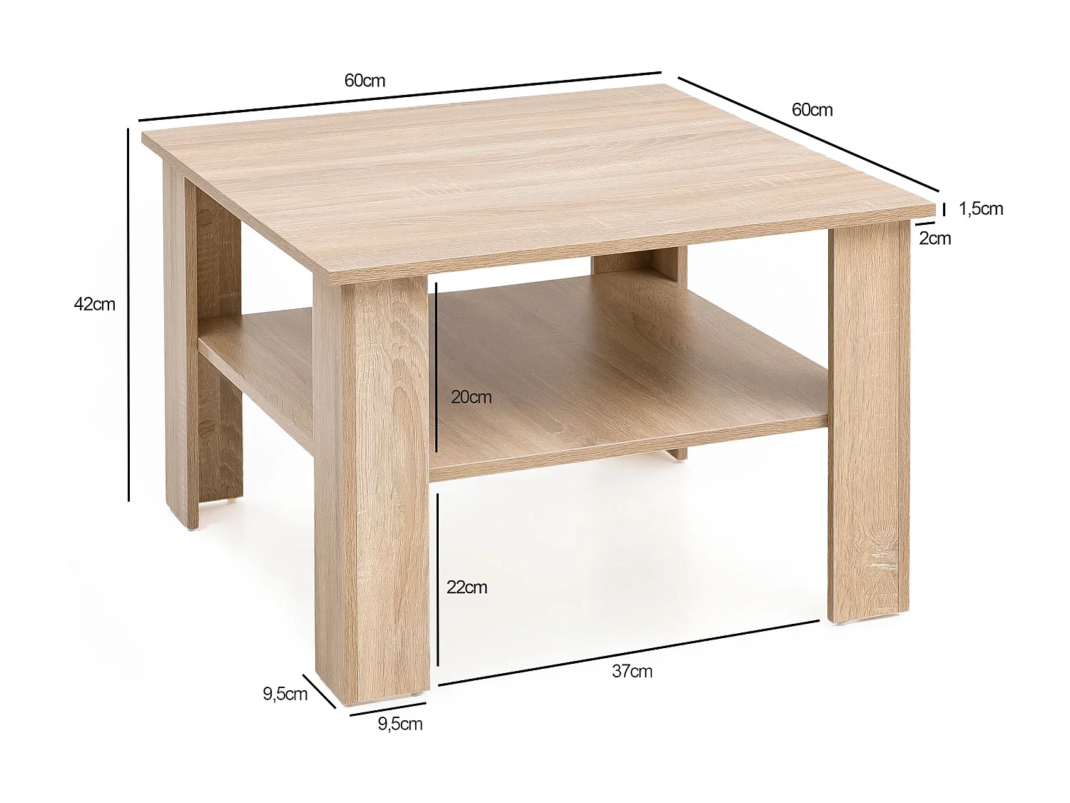 Mesa de centro de  Sonoma roble 60x42x60 cm Mesa de madera de diseño con estante | Mesa de centro Mesa de centro | Mesa de centro con espacio de almacenamiento