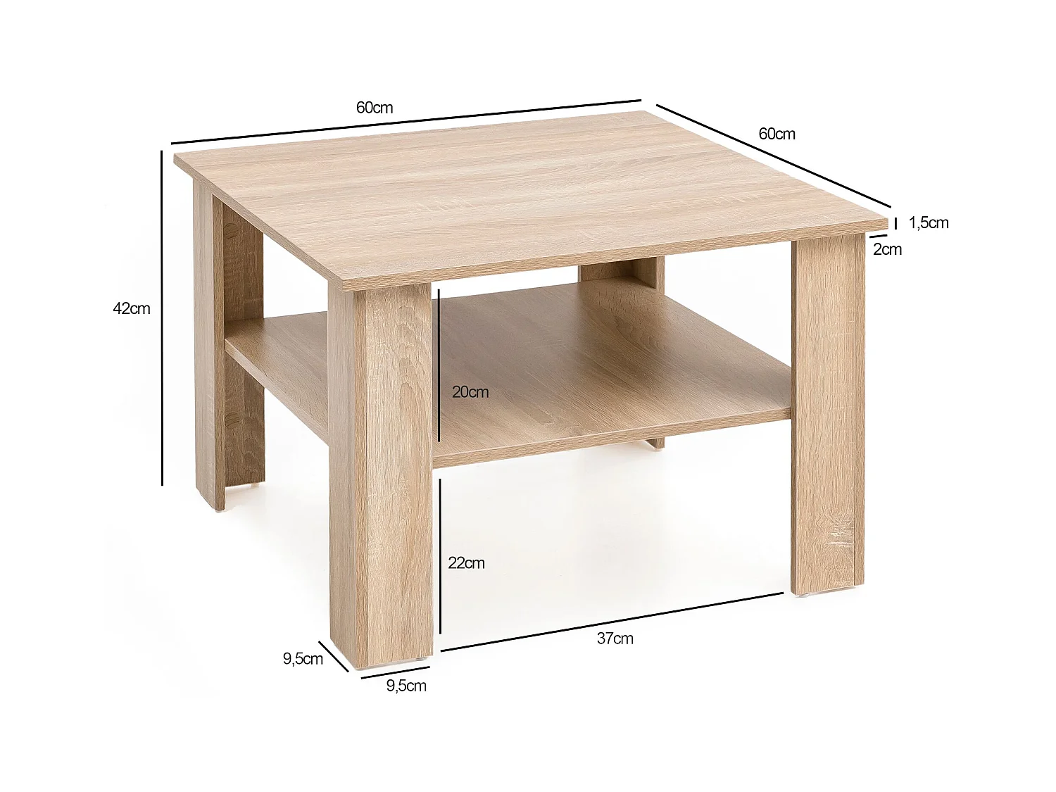 Table Basse De  Wl5.833 Chêne Sonoma 60X42X60 Cm Table En Bois Design Avec Étagère |