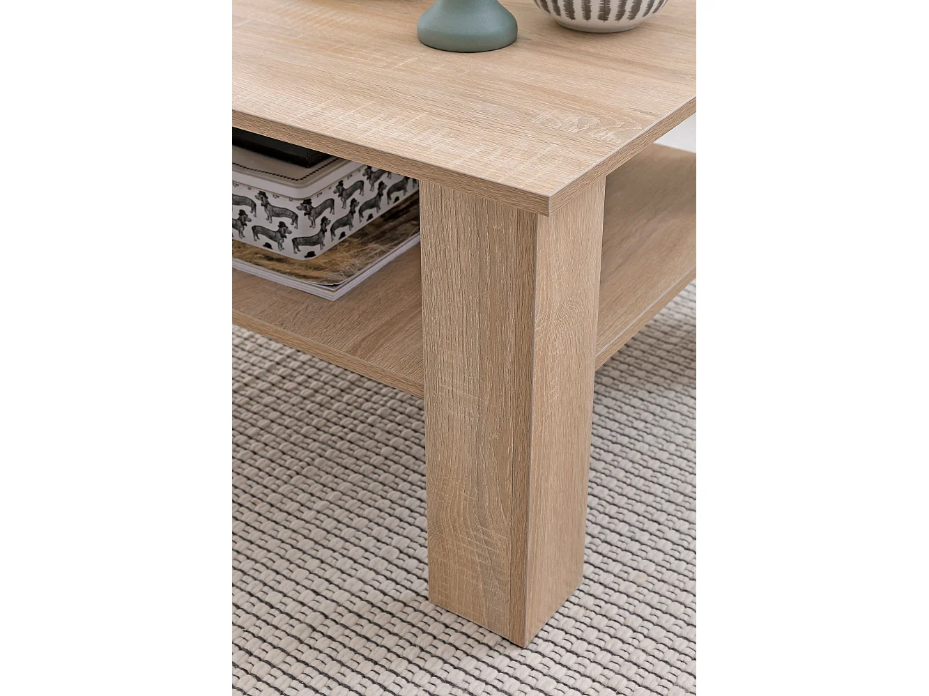 Table basse de WL5.833 Chêne Sonoma 60x42x60 cm Table en bois design avec étagère | Table Basse