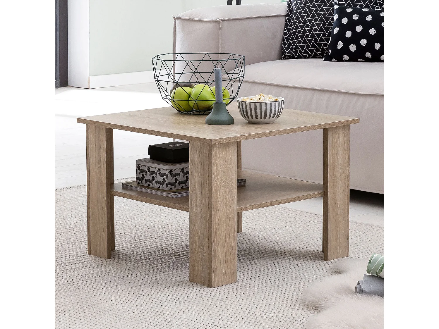 Mesa de centro de  Sonoma roble 60x42x60 cm Mesa de madera de diseño con estante | Mesa de centro Mesa de centro | Mesa de centro con espacio de almacenamiento