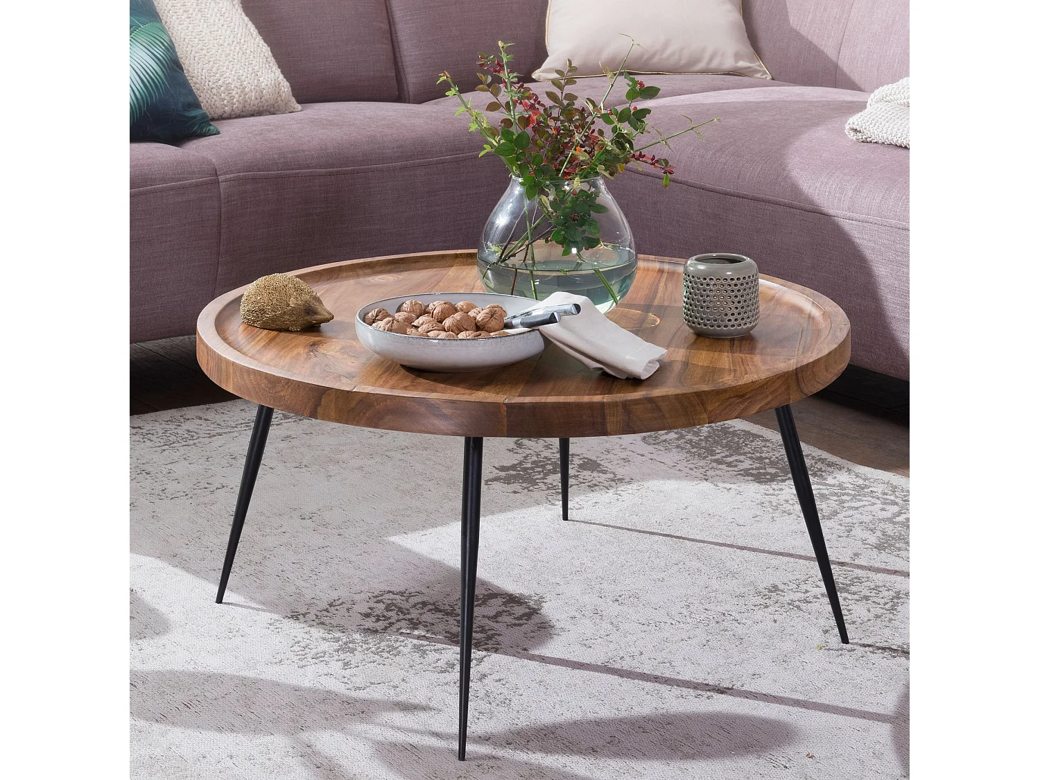 Table basse de BHARU 75x39x75 cm Table de canapé Sheesham en bois massif / métal | Table de salon