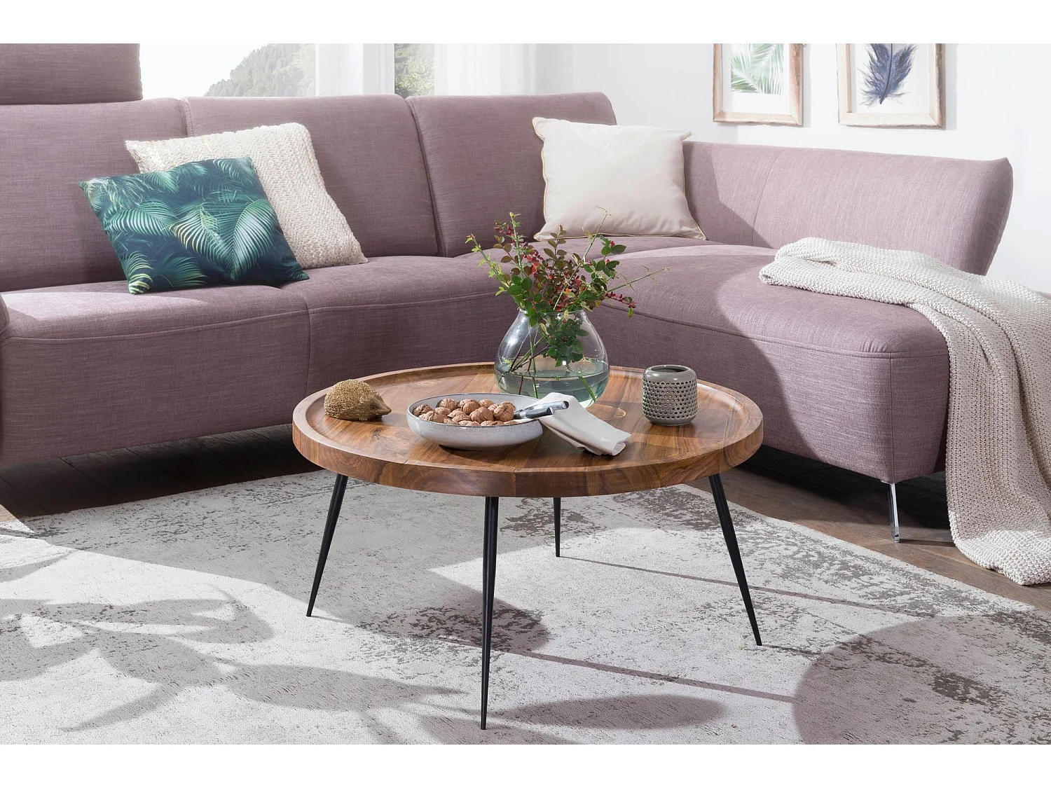 Table basse de BHARU 75x39x75 cm Table de canapé Sheesham en bois massif / métal | Table de salon