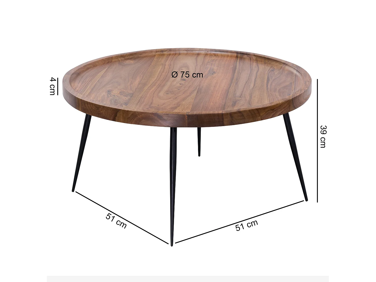 Table basse de BHARU 75x39x75 cm Table de canapé Sheesham en bois massif / métal | Table de salon