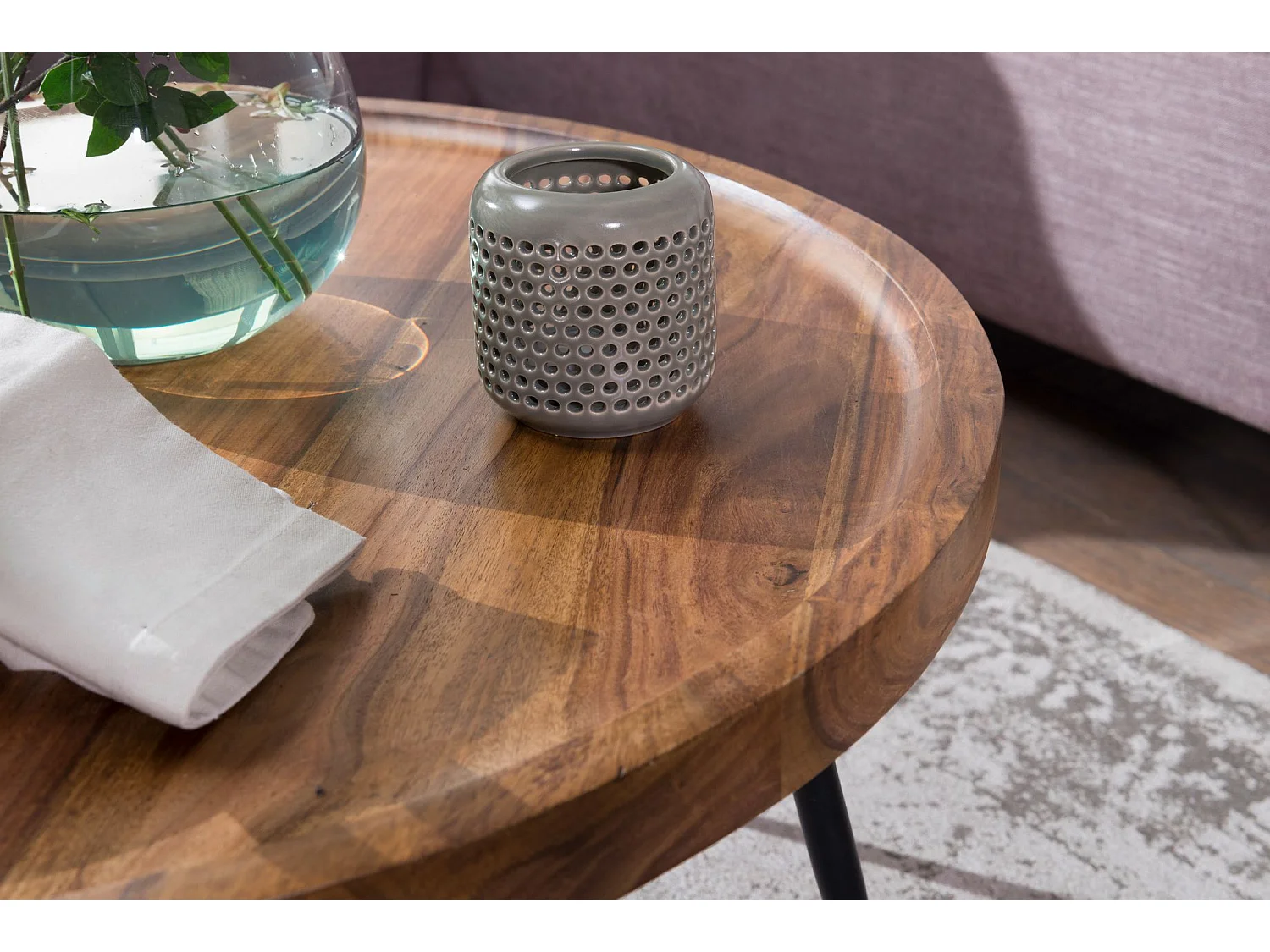 Table basse de BHARU 75x39x75 cm Table de canapé Sheesham en bois massif / métal | Table de salon
