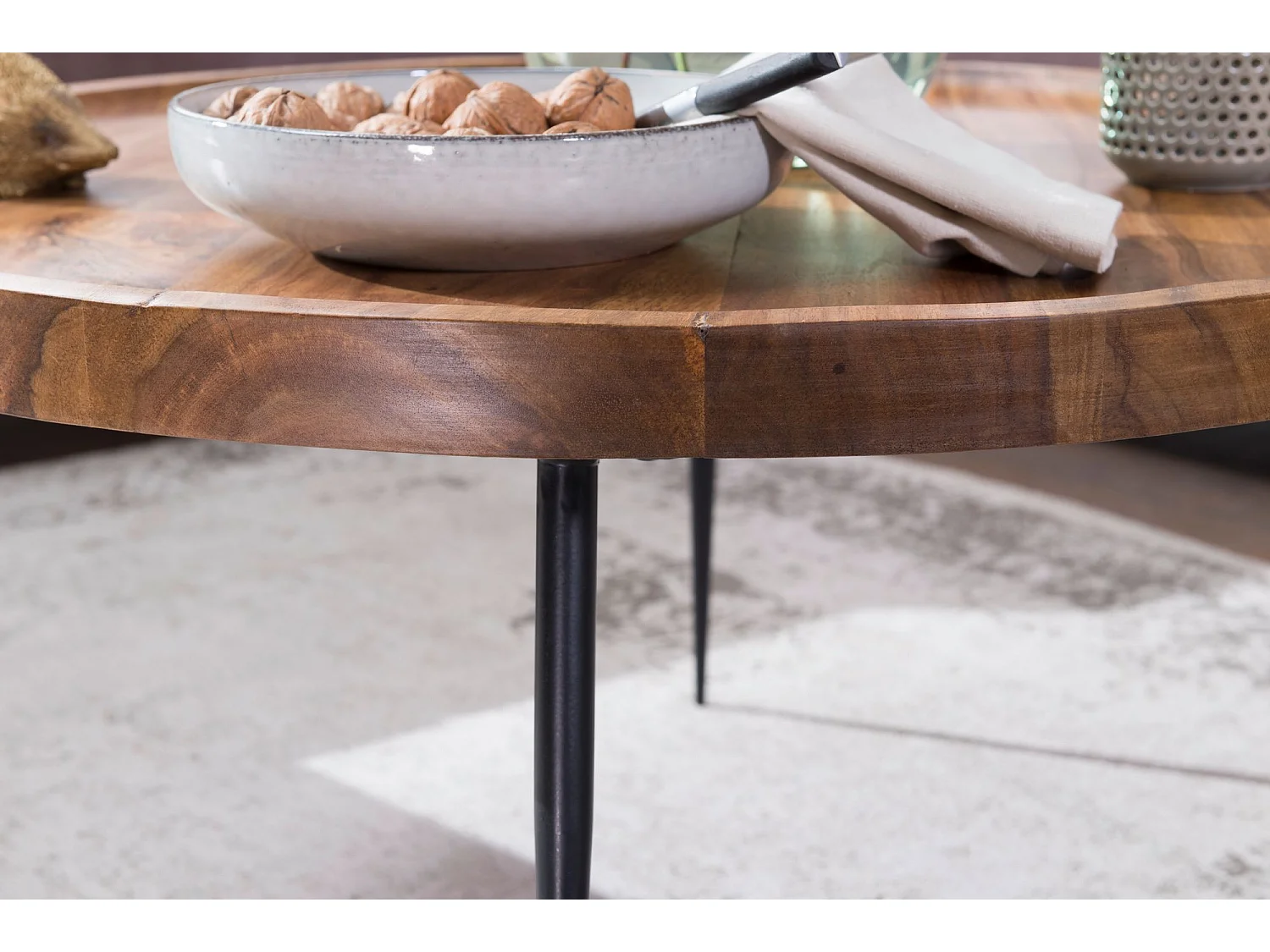 Table basse de BHARU 75x39x75 cm Table de canapé Sheesham en bois massif / métal | Table de salon