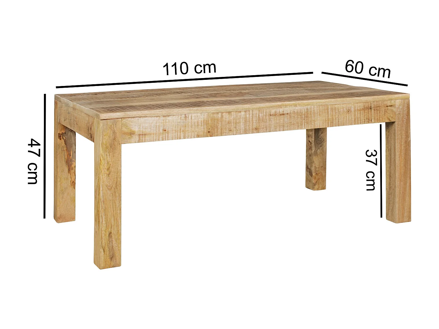 table basse RUSTICA 110 x 60 x 47 cm en bois massif Mango Nature | table basse de style rustique