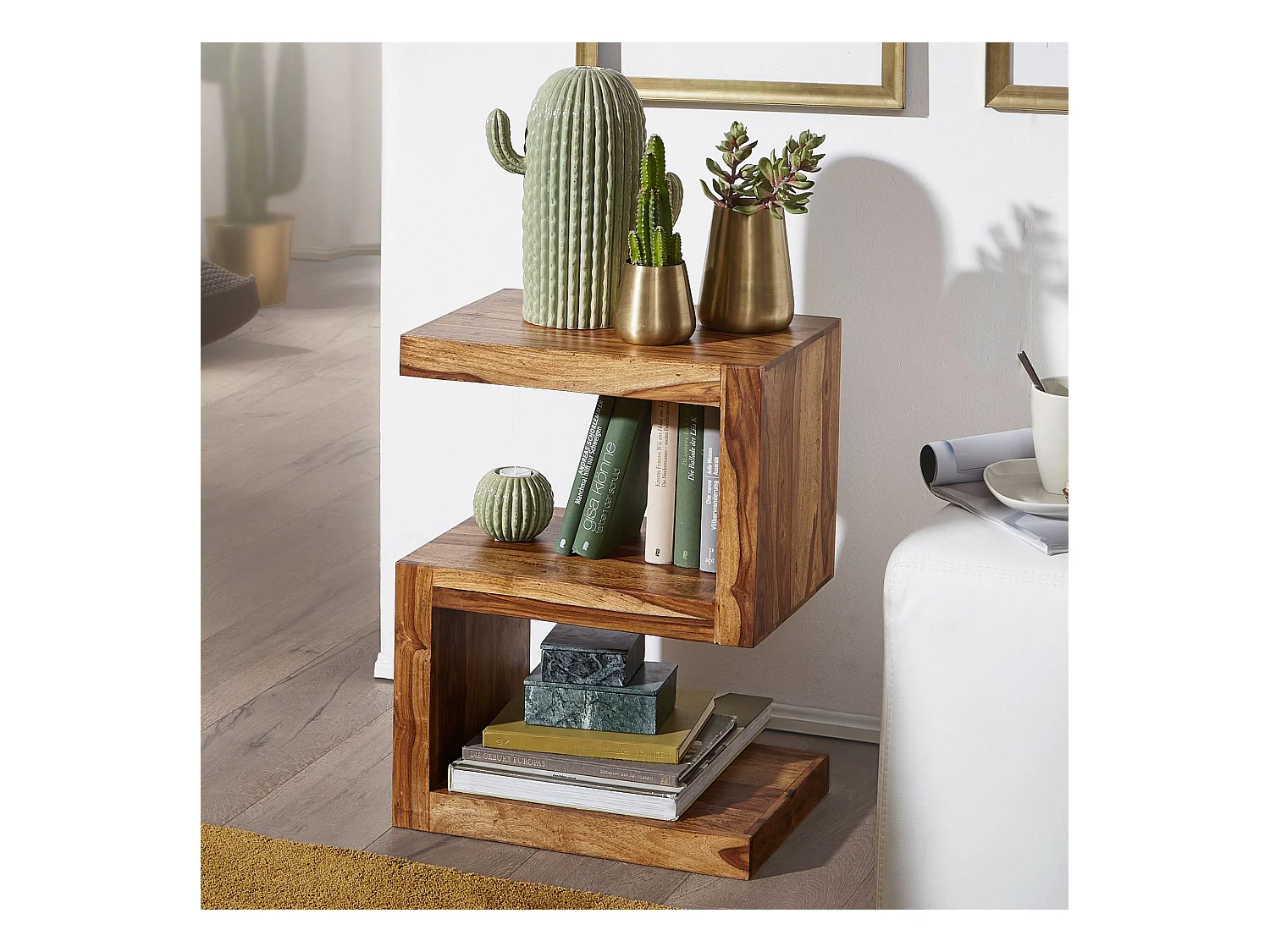 MUMBAI de madera maciza Sheesham S Cube 60 cm de alto diseño de mesa de salón mesa de centro de estilo rural marrón