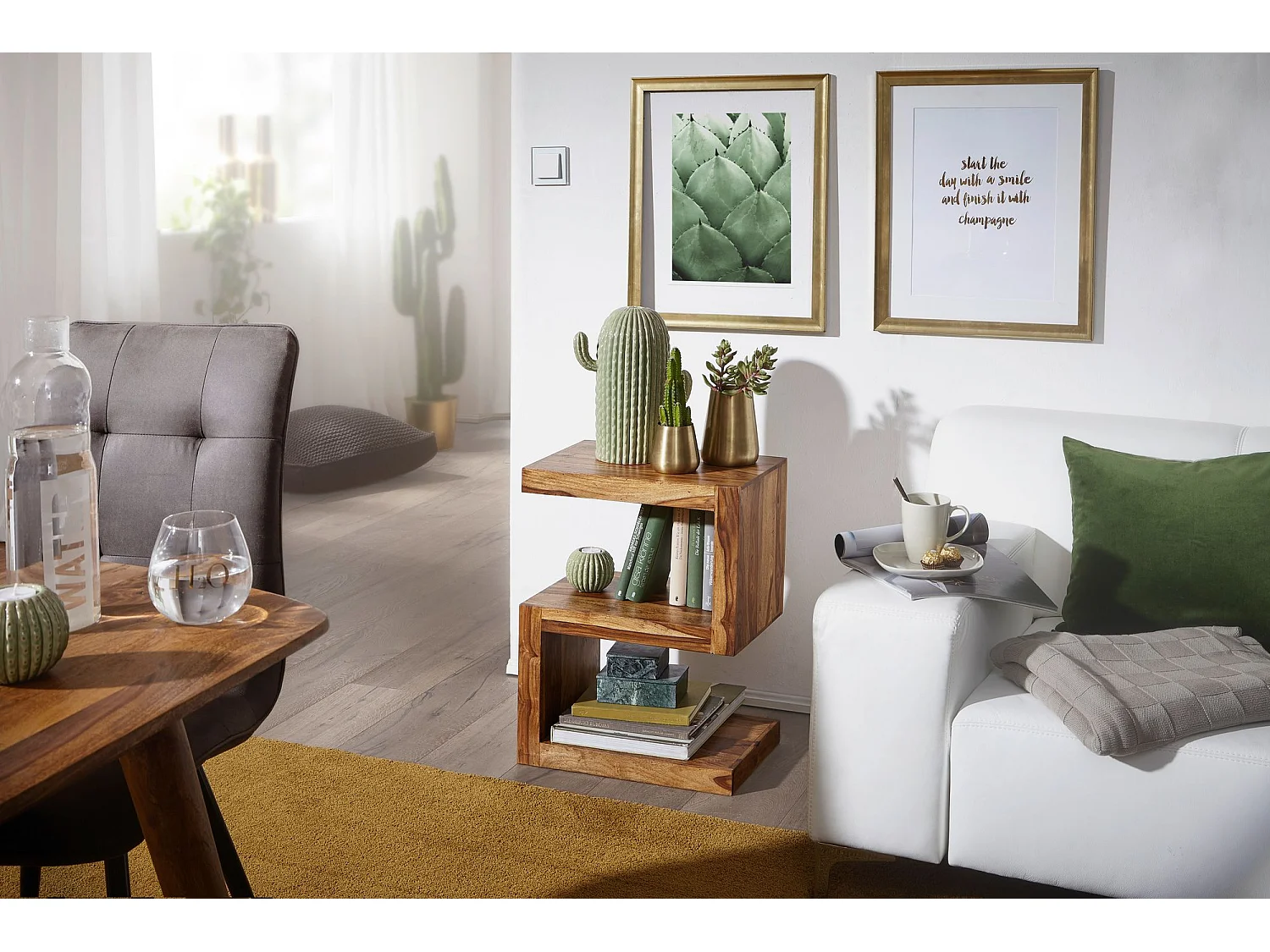 MUMBAI de madera maciza Sheesham S Cube 60 cm de alto diseño de mesa de salón mesa de centro de estilo rural marrón