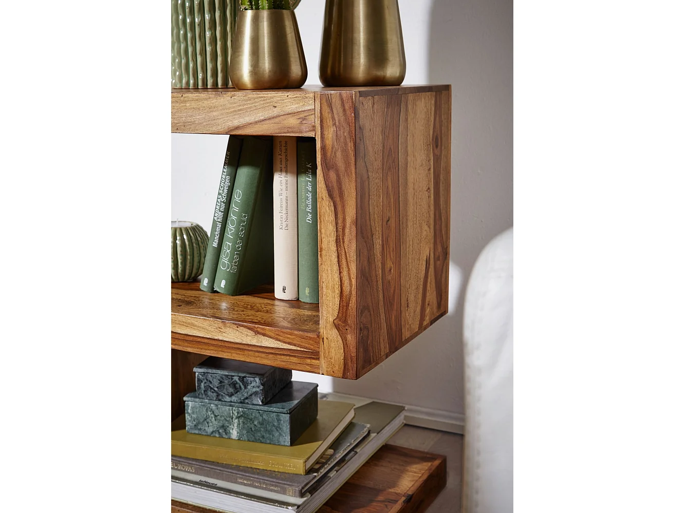 MUMBAI de madera maciza Sheesham S Cube 60 cm de alto diseño de mesa de salón mesa de centro de estilo rural marrón