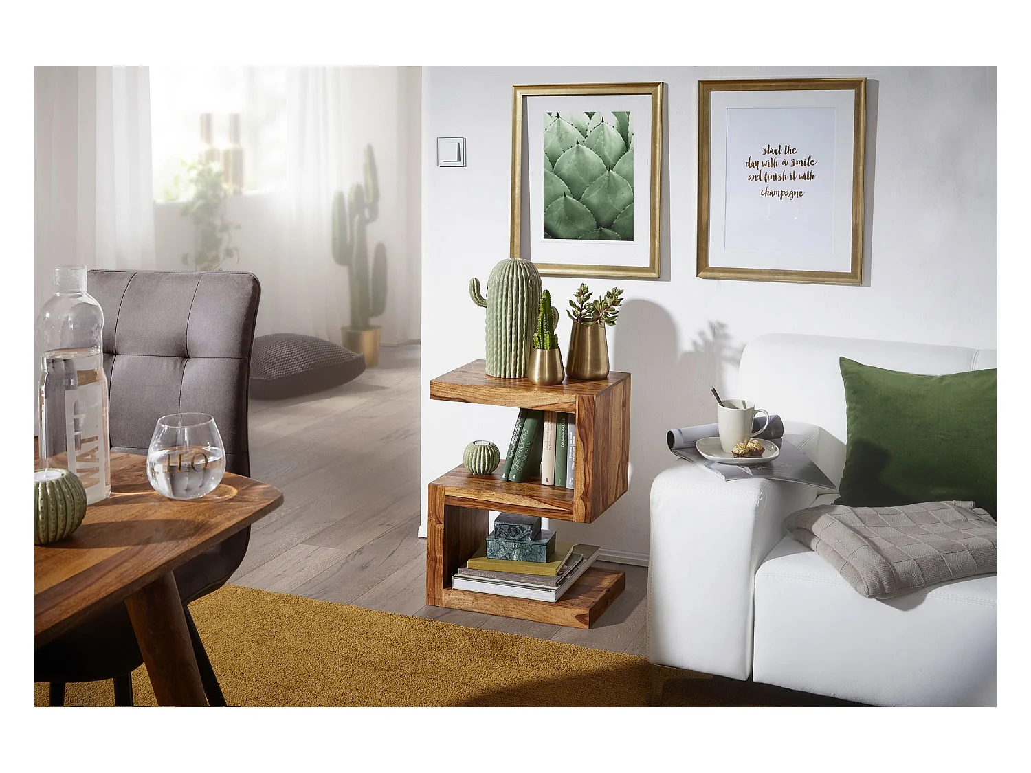 table d'appoint MUMBAI en bois massif Sheesham S Cube 60cm de haut table de salon design table basse de style campagnard marron