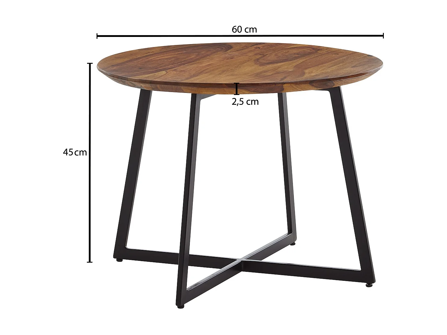 salontafel 60x60x45 cm massief sheeshamhout / metalen salontafel rond | Design salontafel salontafel massief | Kleine tafel bijzettafel woonkamer modern