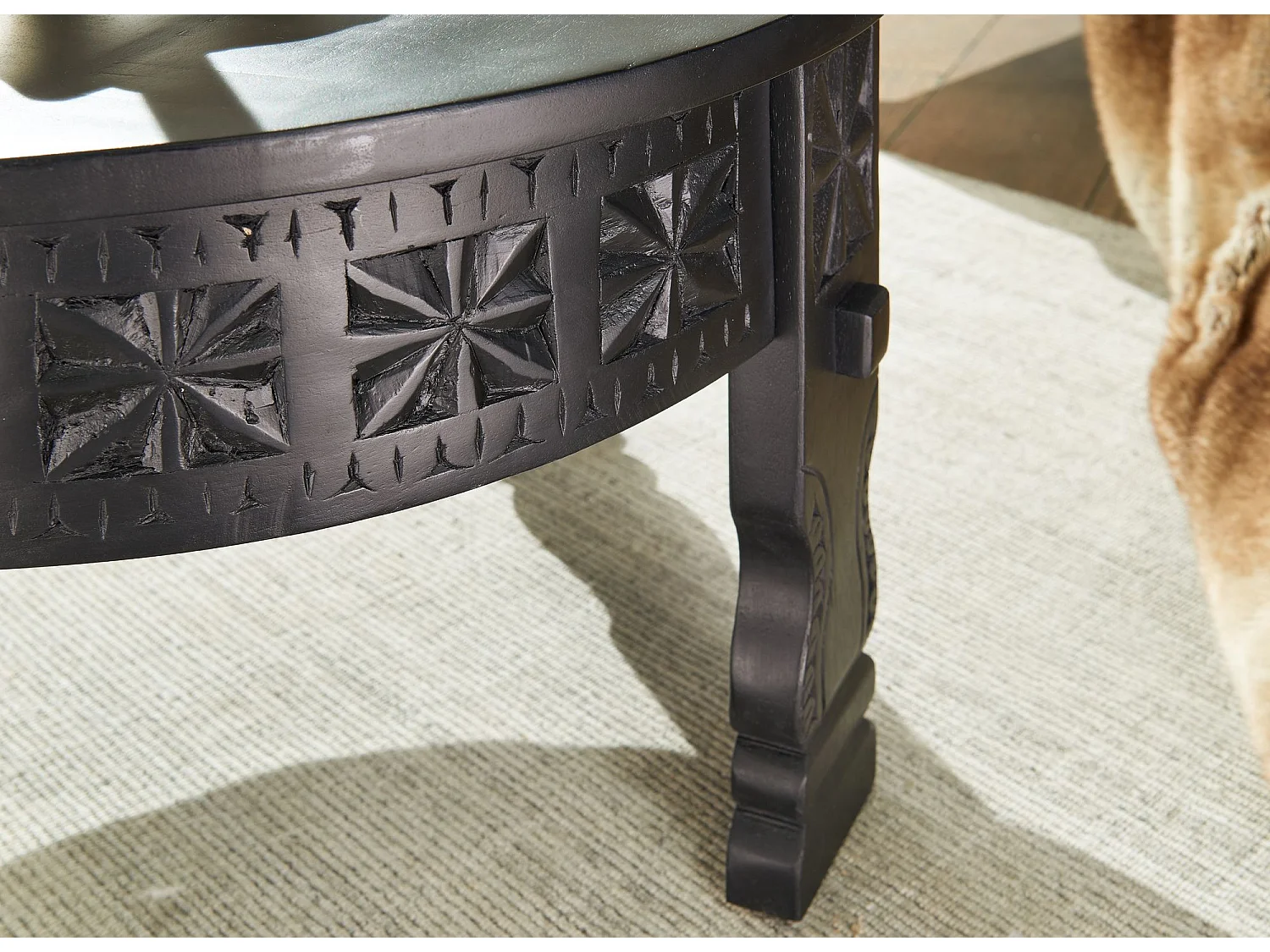 tavolino design 60x36x60 cm Tavolino in legno massello di mango rotondo nero | Tavolino in legno Tavolino massello | Tavolo soggiorno orientale | Tavolino salotto