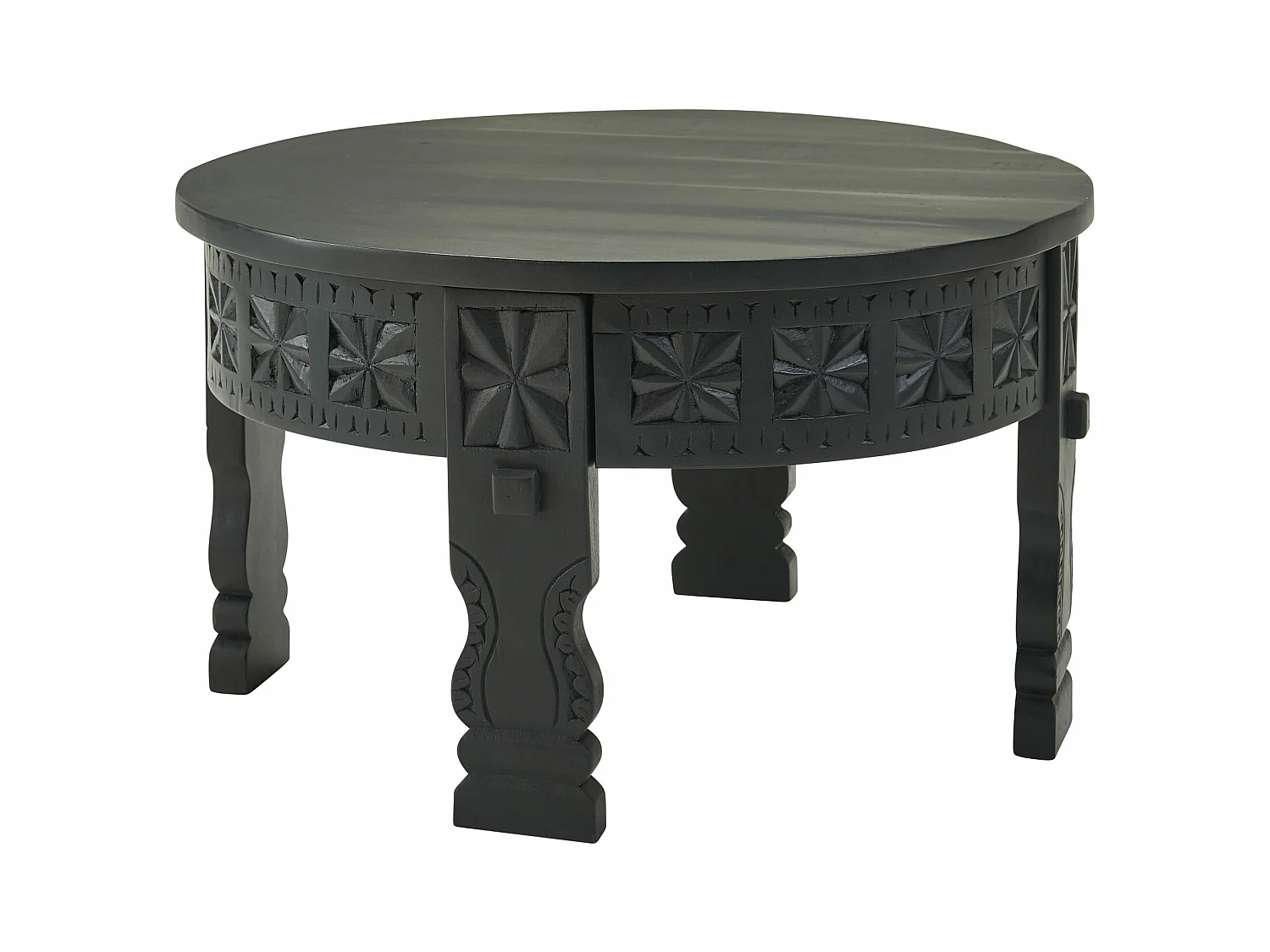 Basse Design  60X36X60 Cm Table Basse En Manguier En Bois Massif Solide Rond Noir